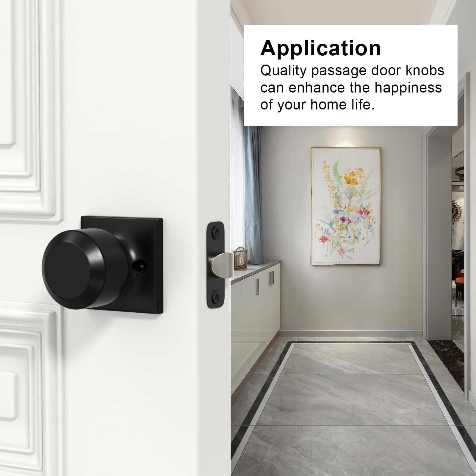 Goldenwarm Matte Black Closet Door Knobs, Passage Door Knobs, Black Door Knob In - Thumbnail 2