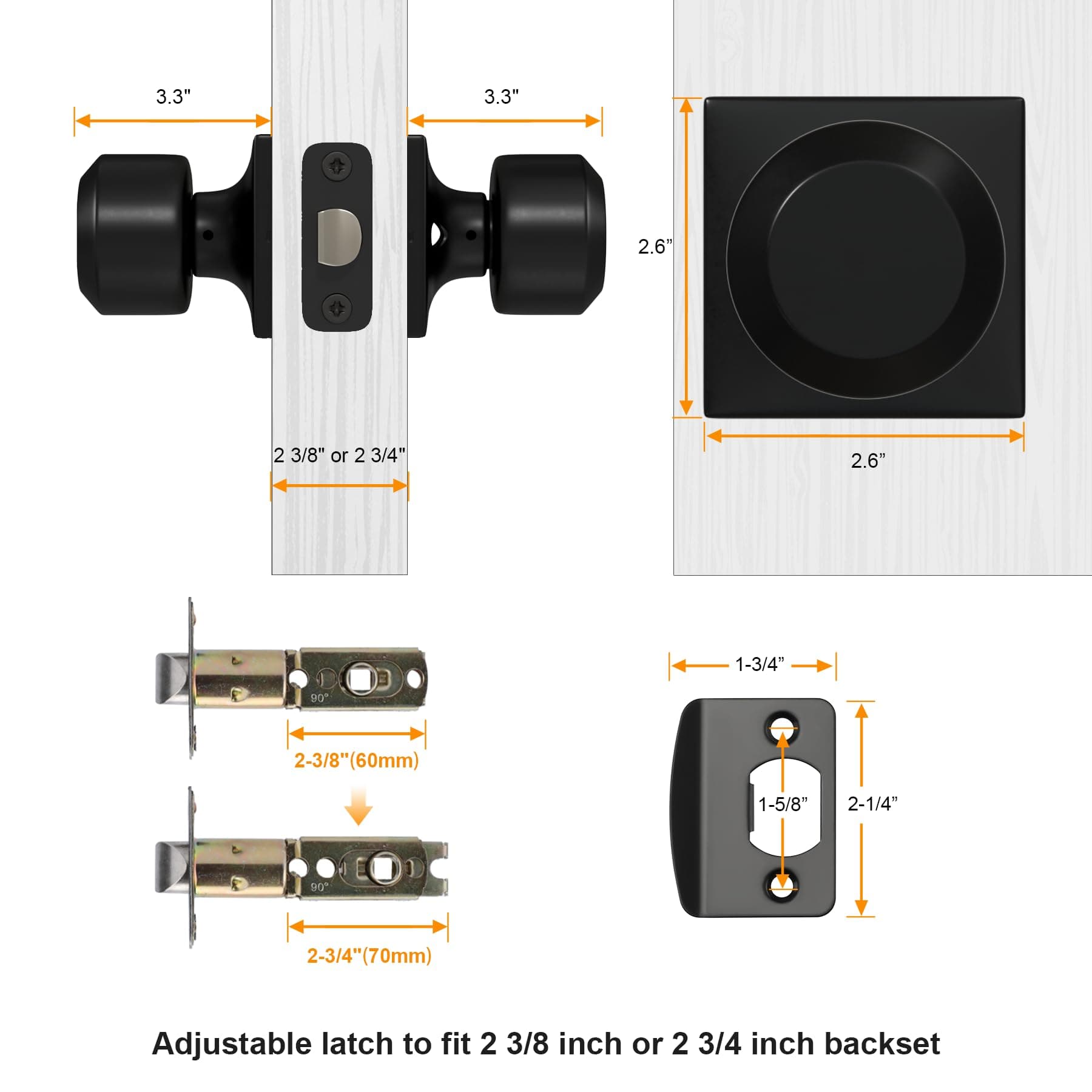 Goldenwarm Matte Black Closet Door Knobs, Passage Door Knobs, Black Door Knob In - Thumbnail 7