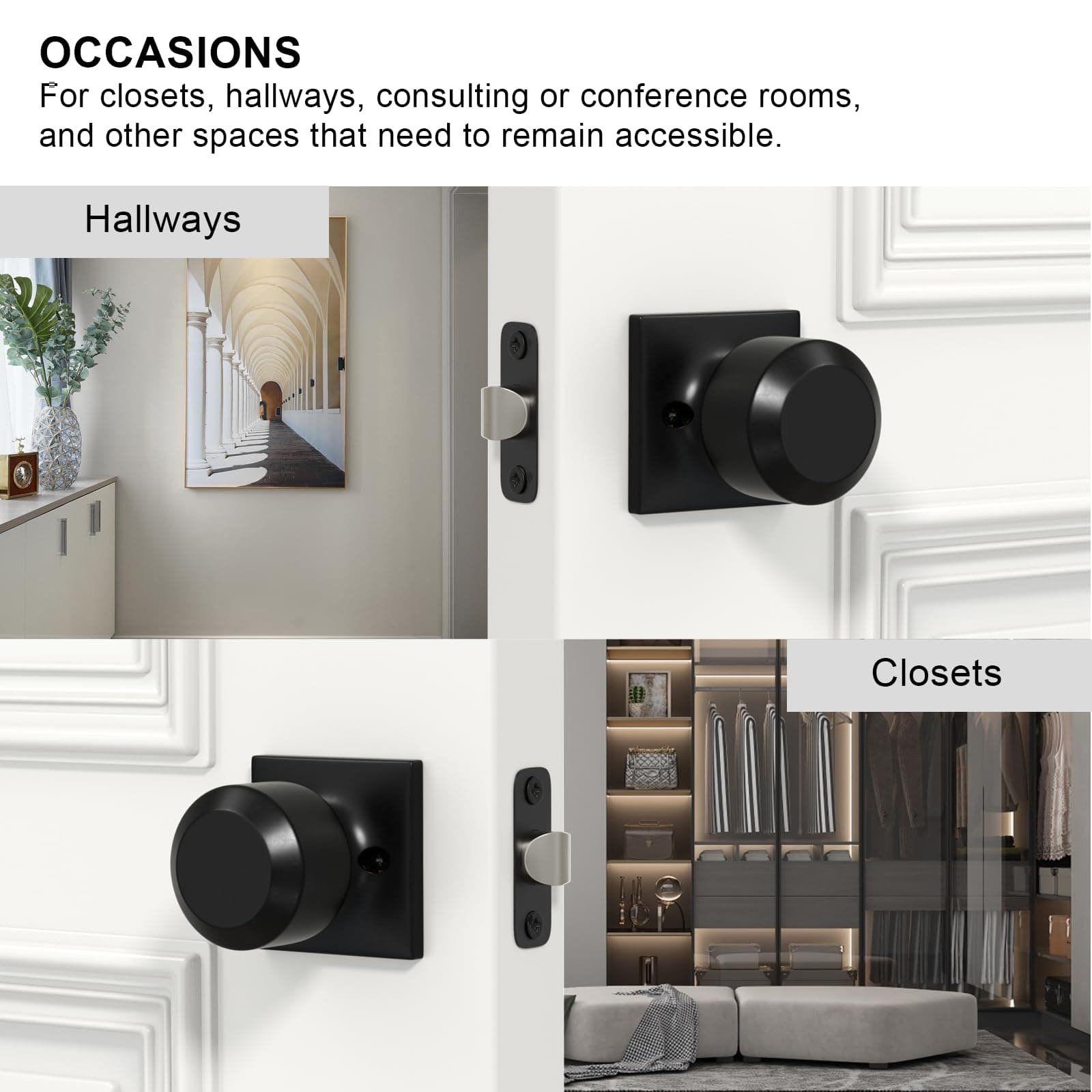 Goldenwarm Matte Black Closet Door Knobs, Passage Door Knobs, Black Door Knob In - Thumbnail 3