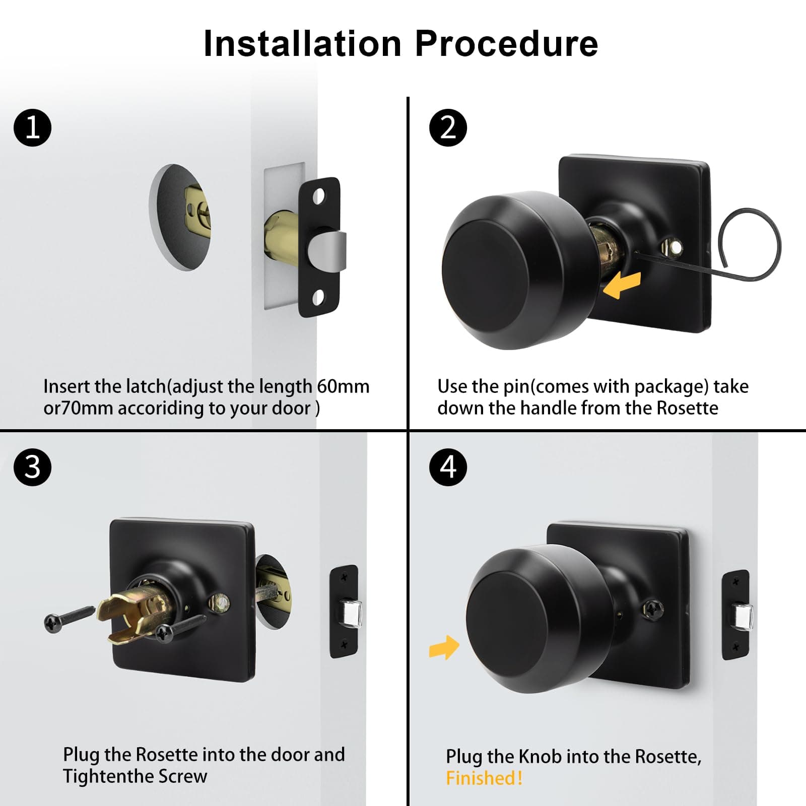 Goldenwarm Matte Black Closet Door Knobs, Passage Door Knobs, Black Door Knob In - Thumbnail 6