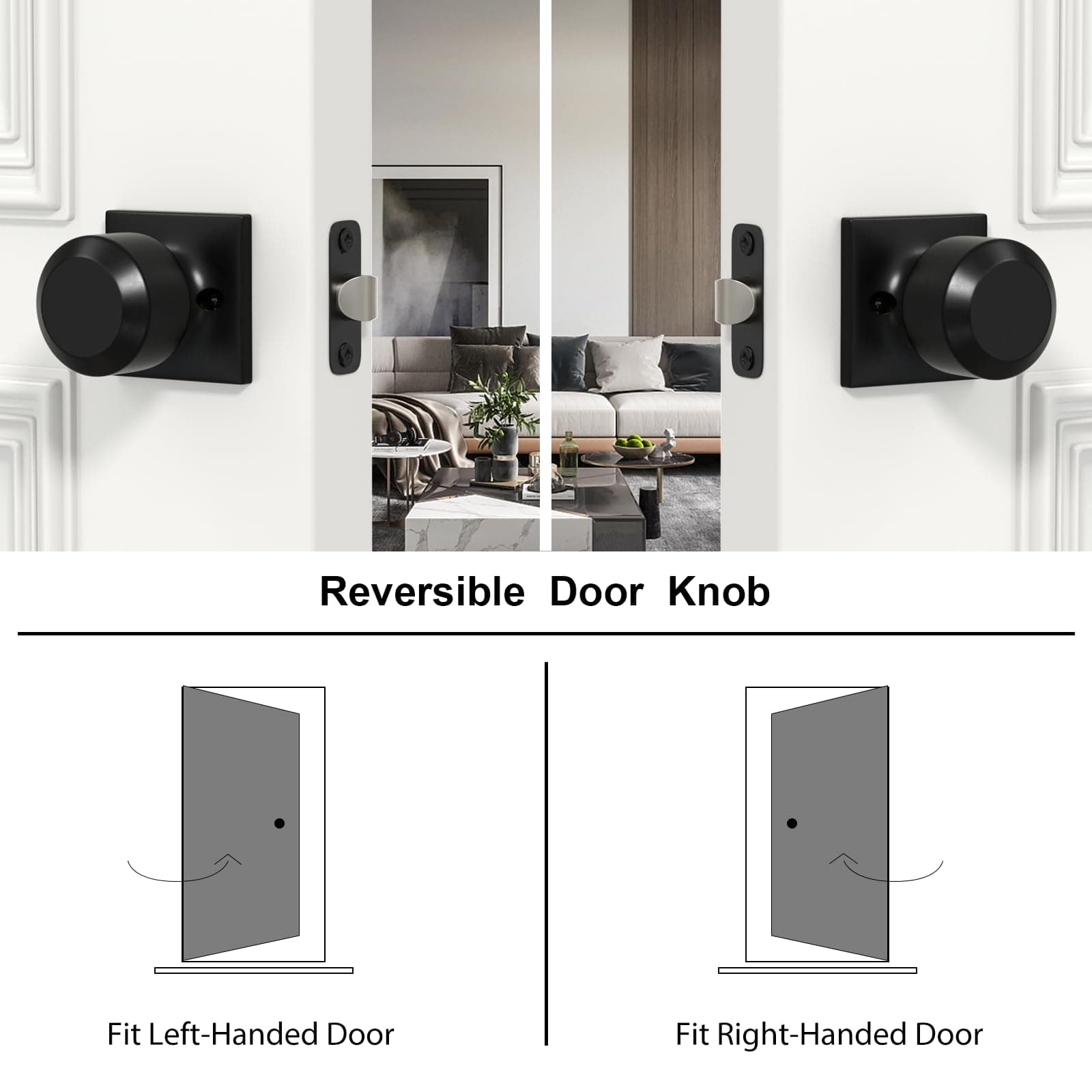 Goldenwarm Matte Black Closet Door Knobs, Passage Door Knobs, Black Door Knob In - Thumbnail 5