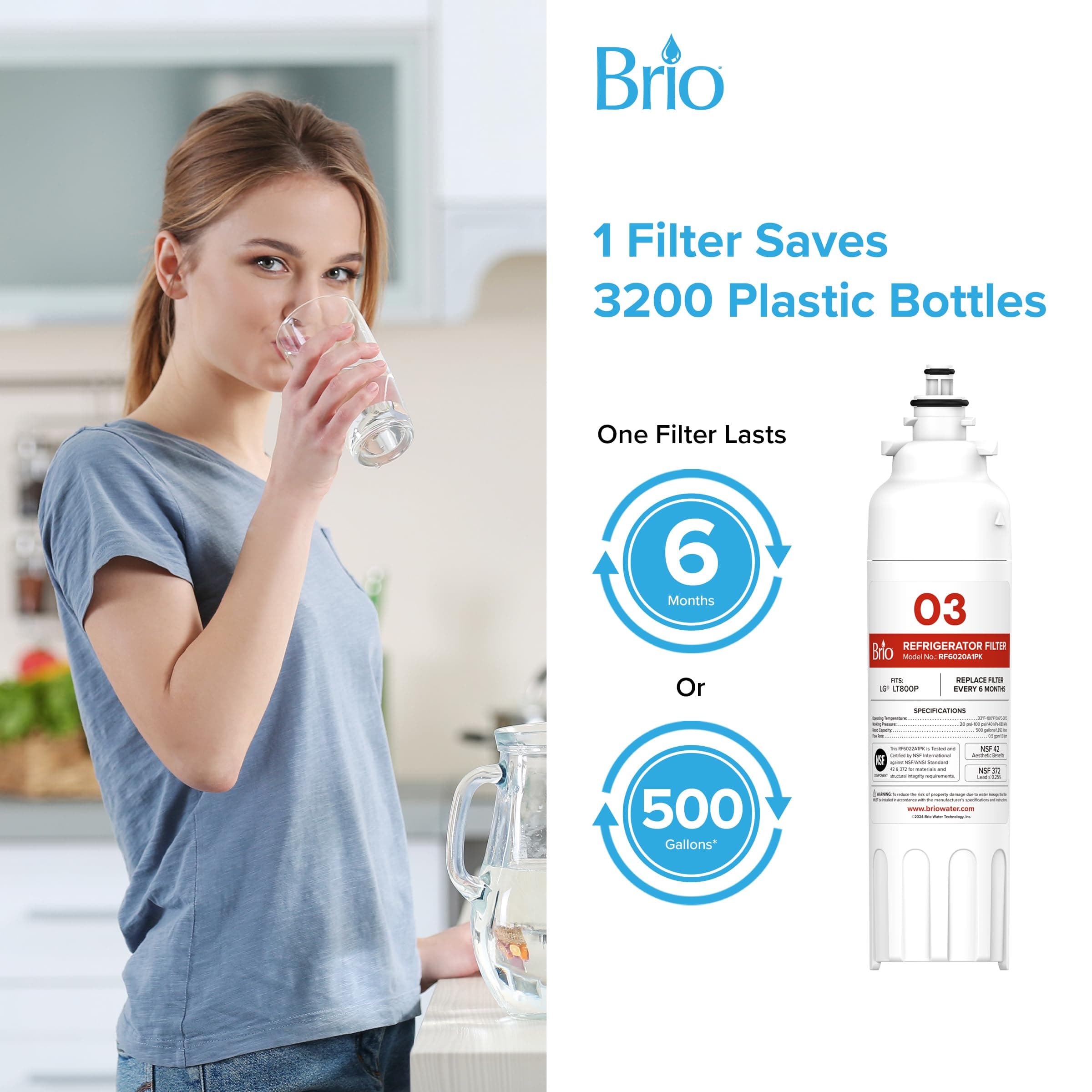 Brio LT800P & ADQ73613401 Water Filter Replacement for LG LT800p, ADQ73613402, A - Thumbnail 7