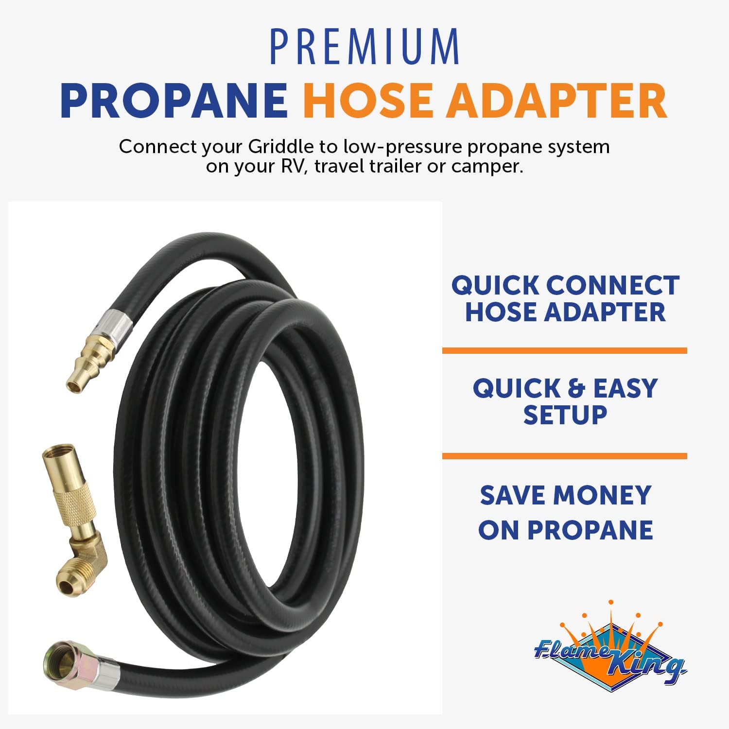 Flame King Propane 12ft RV Quick Connect Hose for Blackstone/Flame King Griddle - Thumbnail 4