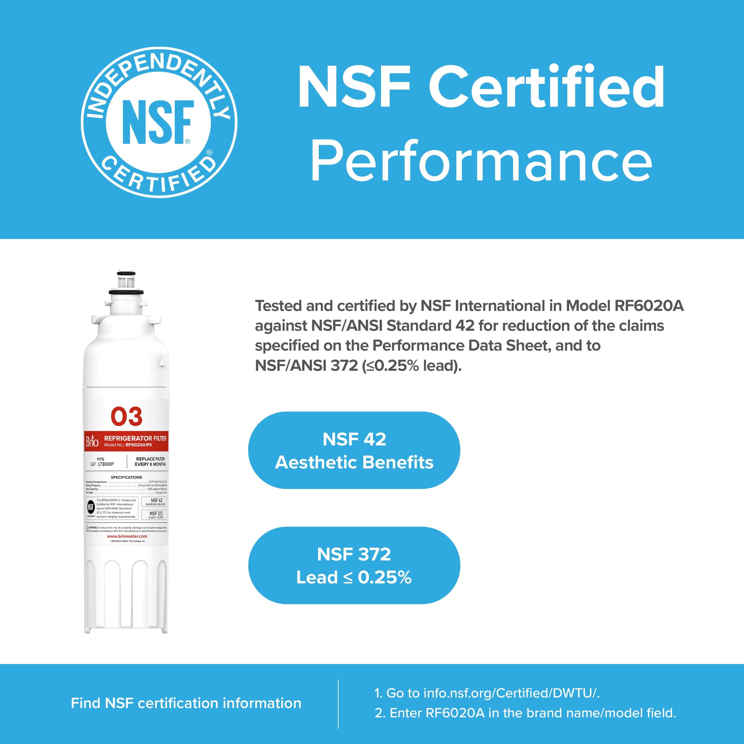 Brio LT800P & ADQ73613401 Water Filter Replacement for LG LT800p, ADQ73613402, A - Thumbnail 2