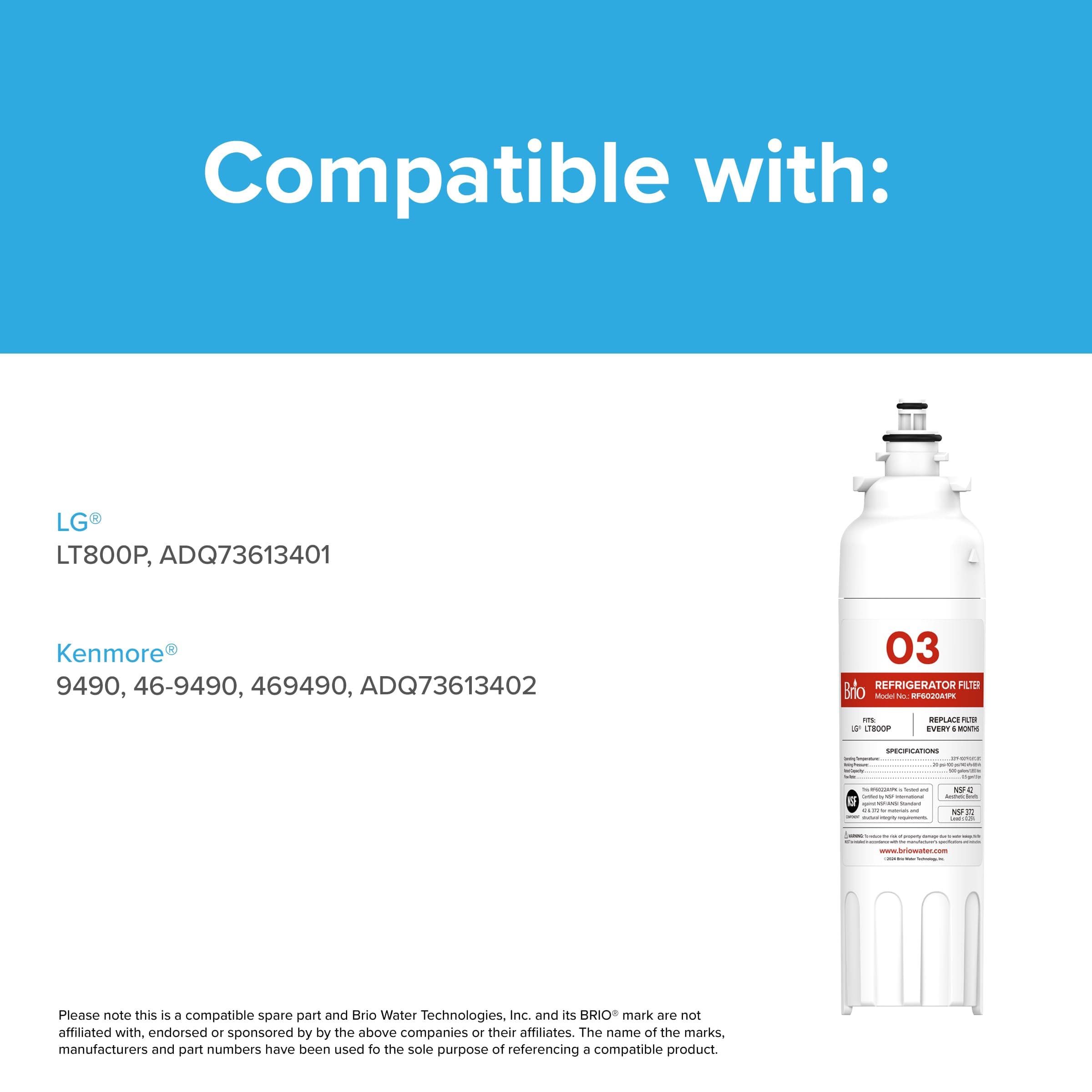 Brio LT800P & ADQ73613401 Water Filter Replacement for LG LT800p, ADQ73613402, A - Thumbnail 6