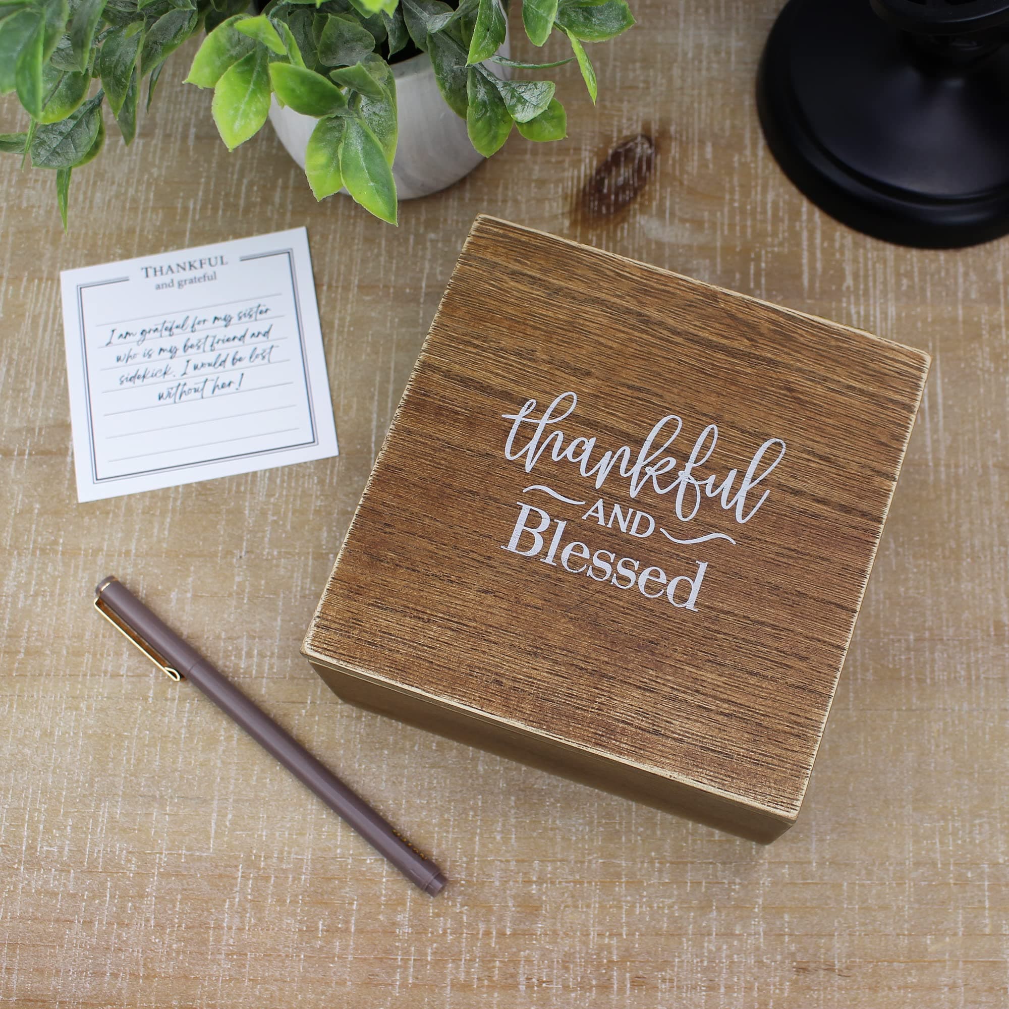 Lillian Rose Rustic Wooden Thankful And Blessed Box With 30 Note Cards - Thumbnail 4