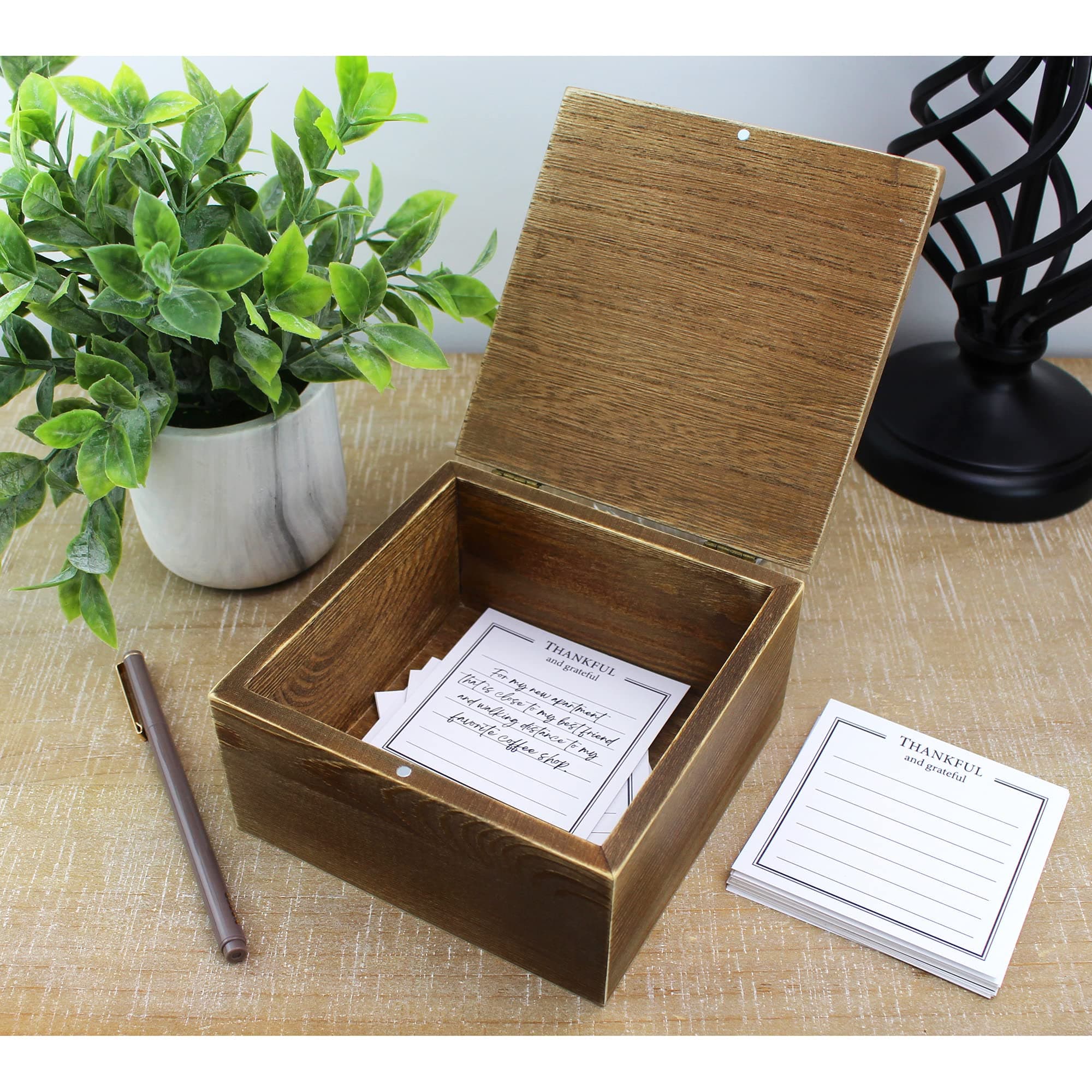 Lillian Rose Rustic Wooden Thankful And Blessed Box With 30 Note Cards - Thumbnail 3