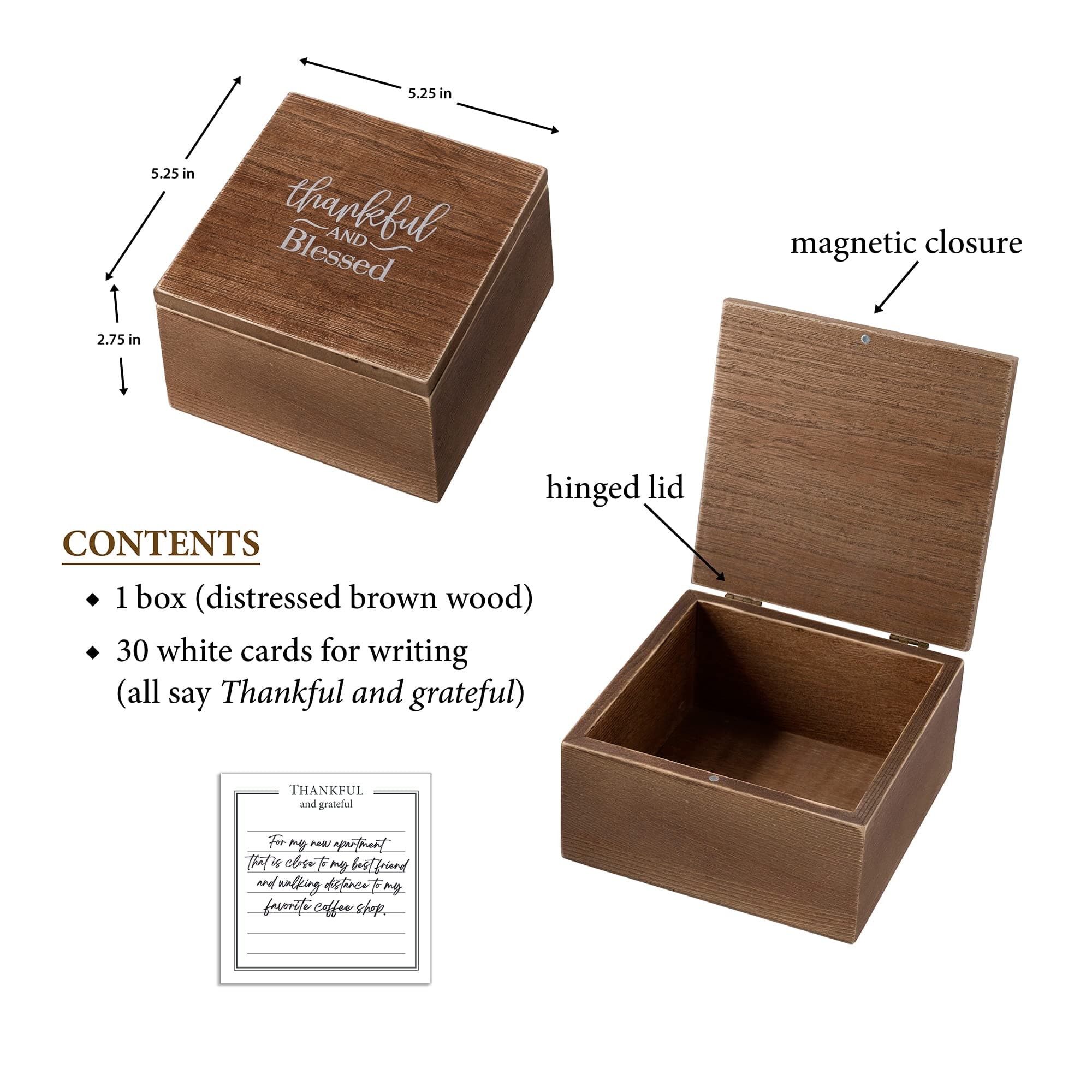 Lillian Rose Rustic Wooden Thankful And Blessed Box With 30 Note Cards - Thumbnail 2