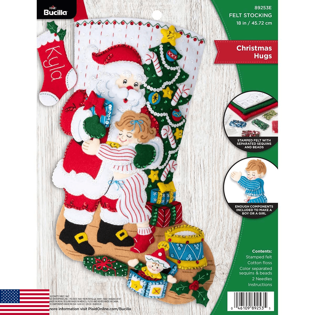 Bucilla Felt Applique 18" Stocking Making Kit, Christmas Hugs, 89253E - Image 1