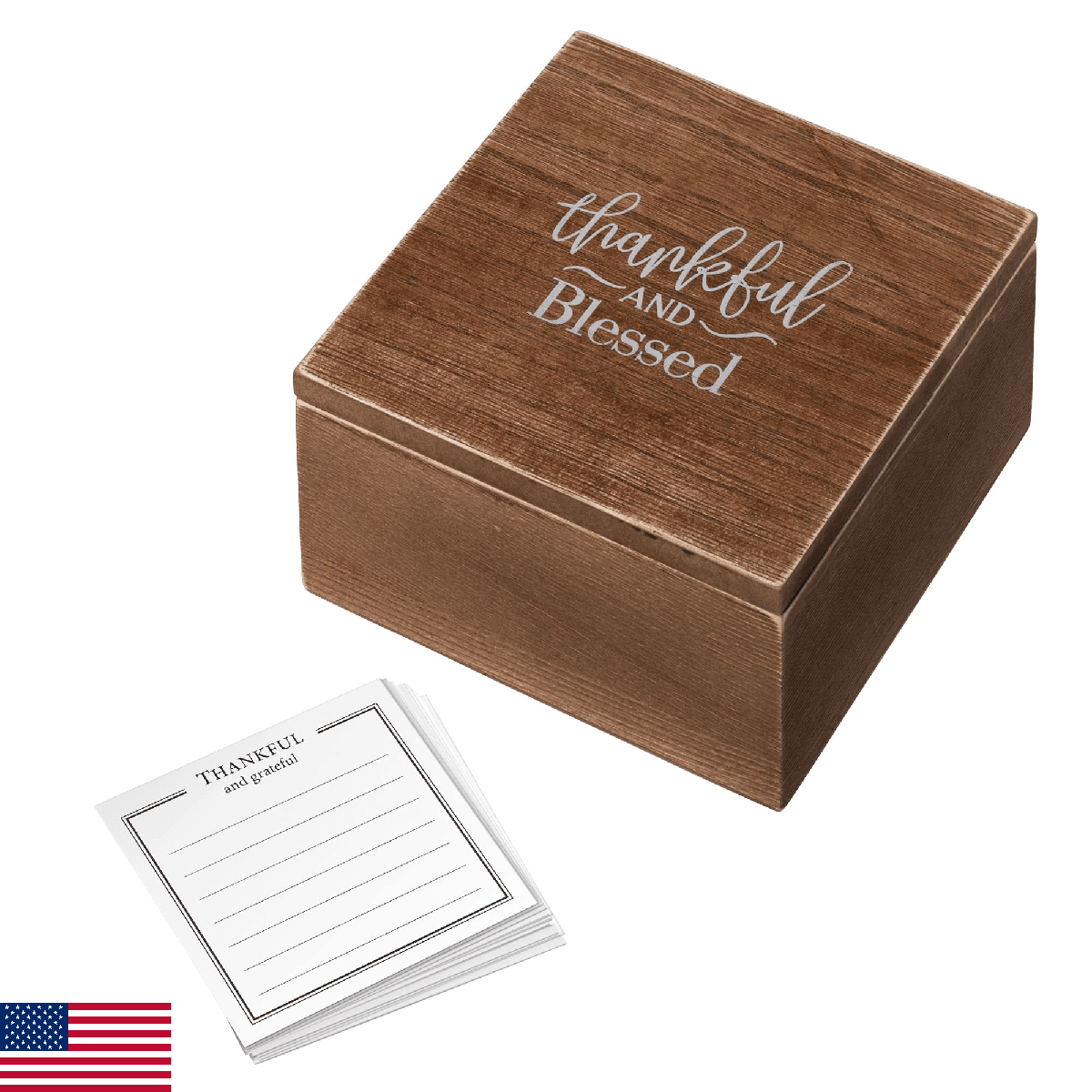 Lillian Rose Rustic Wooden Thankful And Blessed Box With 30 Note Cards - Image 1