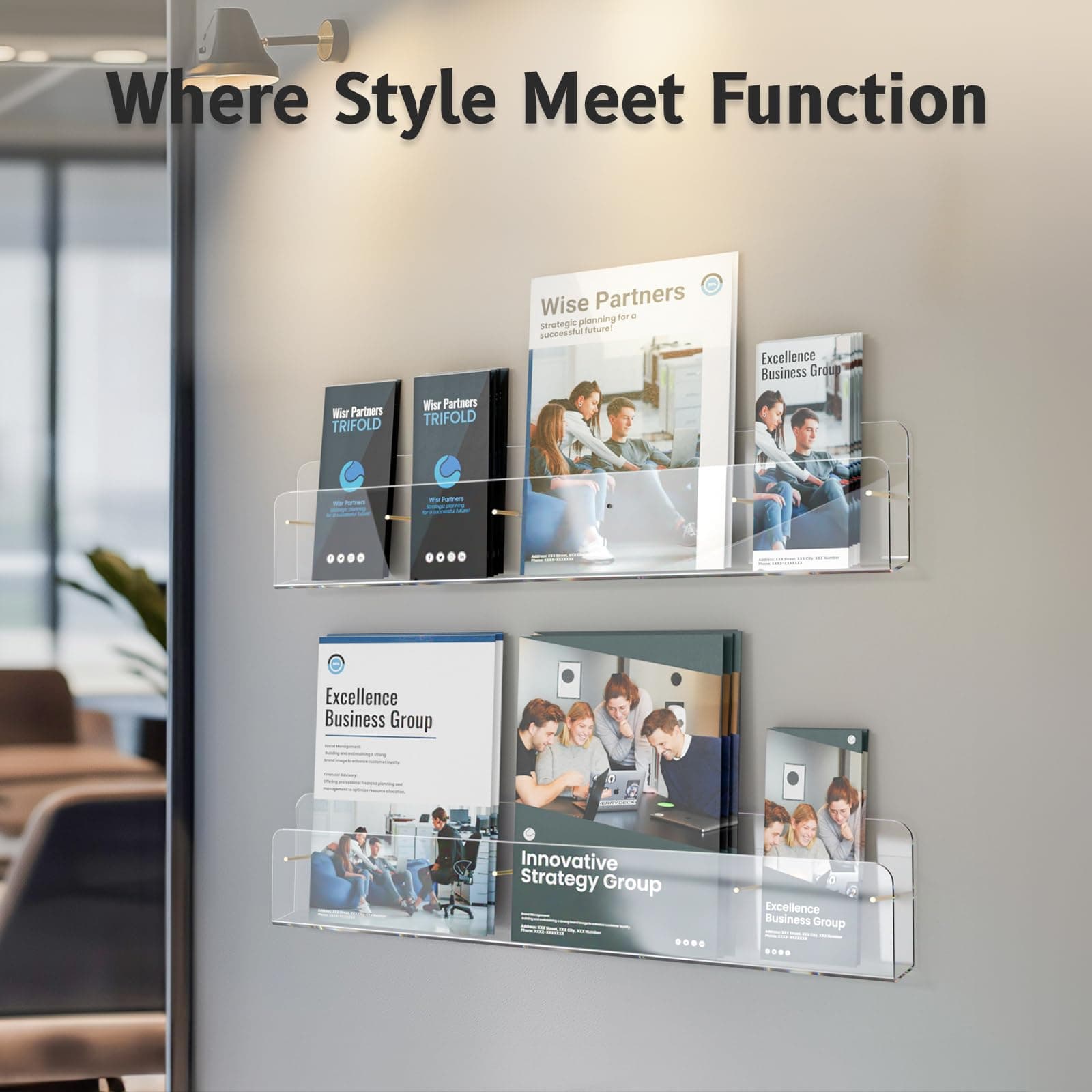 HIIMIEI Brochure Holder Wall Mount, 2-Pack Acrylic Modular Flyer, Pamphlet Displ - Thumbnail 2