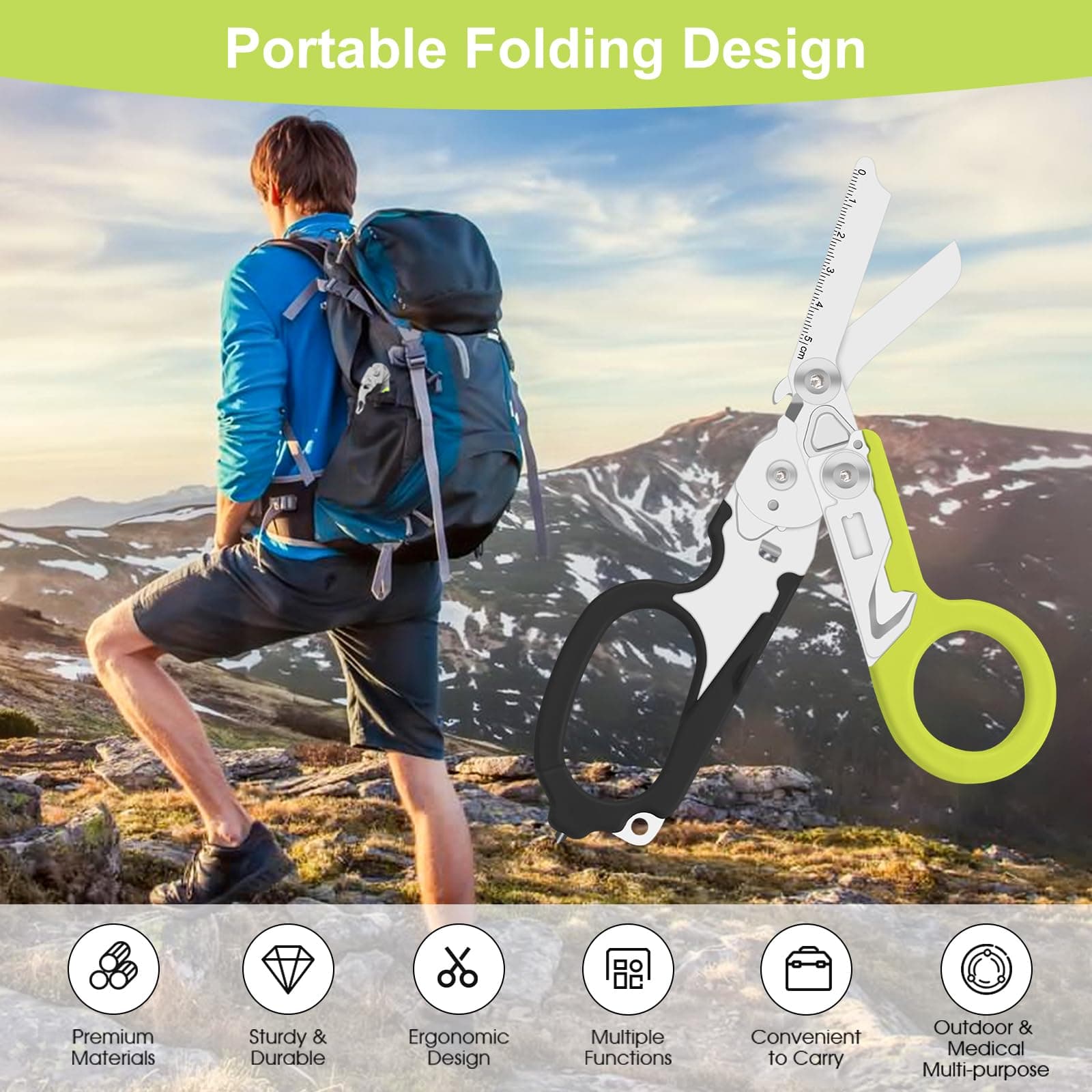 Lemasa 6 in 1 Multifunctional Combination Tool, Folding Retractable Emergency Sh - Thumbnail 4