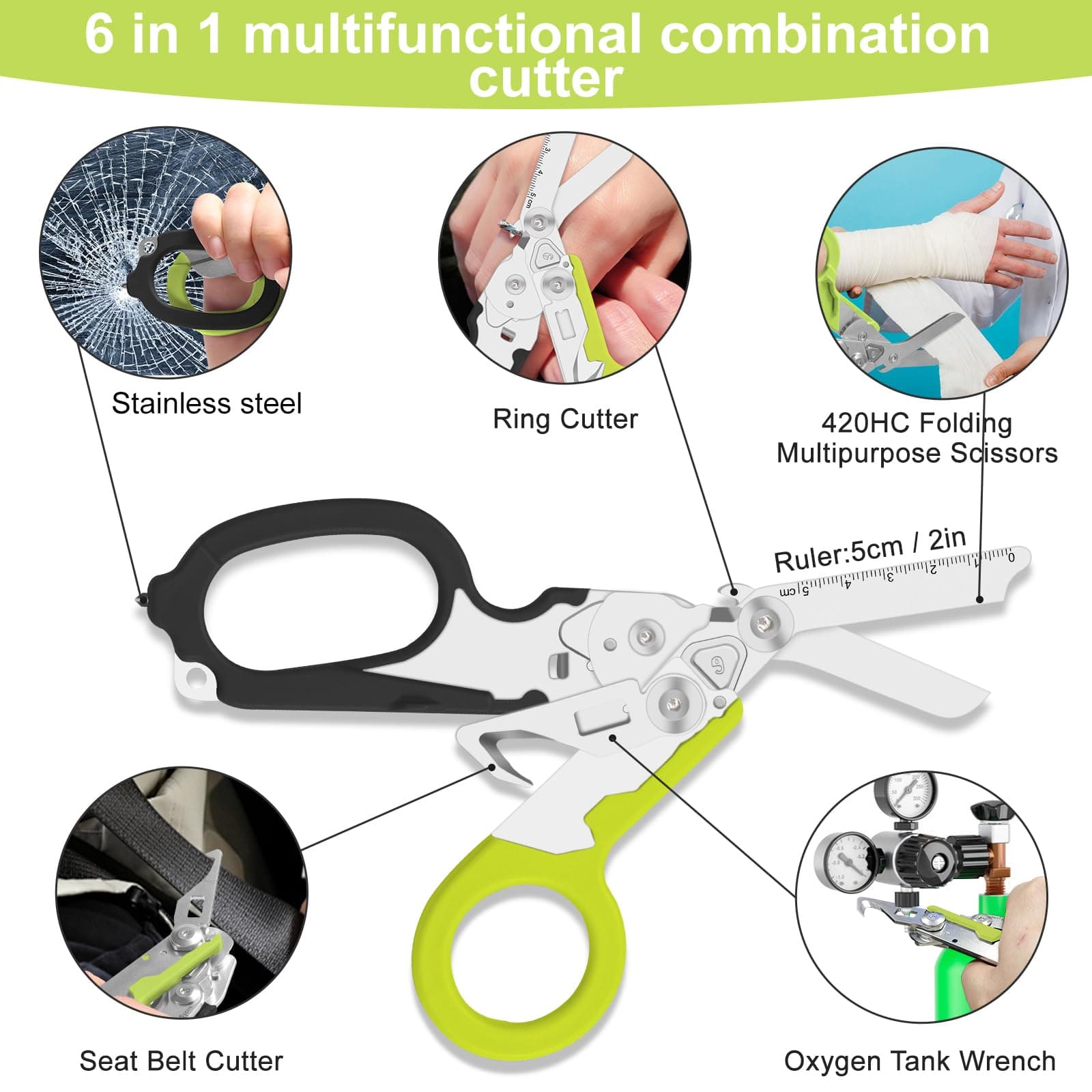 Lemasa 6 in 1 Multifunctional Combination Tool, Folding Retractable Emergency Sh - Thumbnail 3