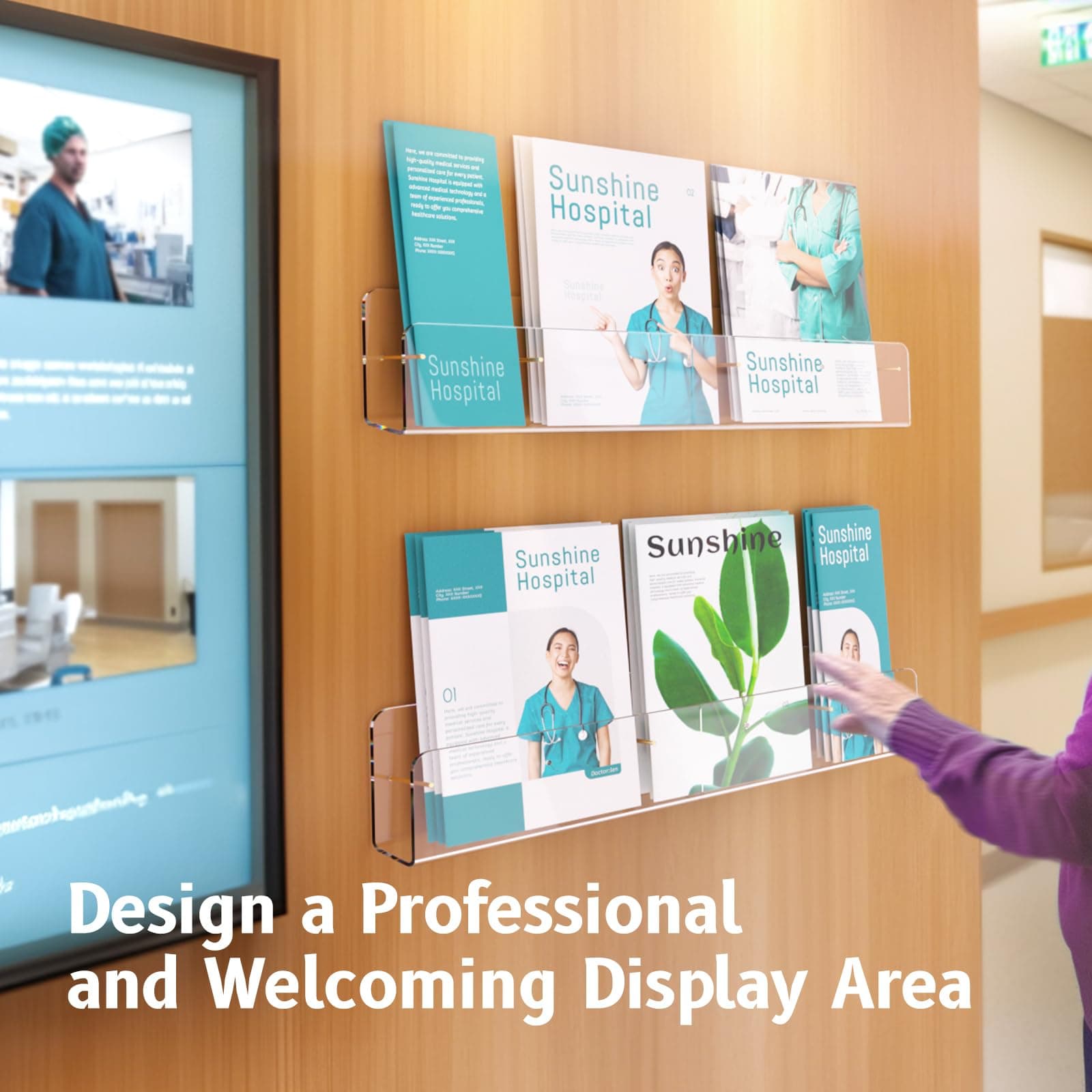 HIIMIEI Brochure Holder Wall Mount, 2-Pack Acrylic Modular Flyer, Pamphlet Displ - Thumbnail 6