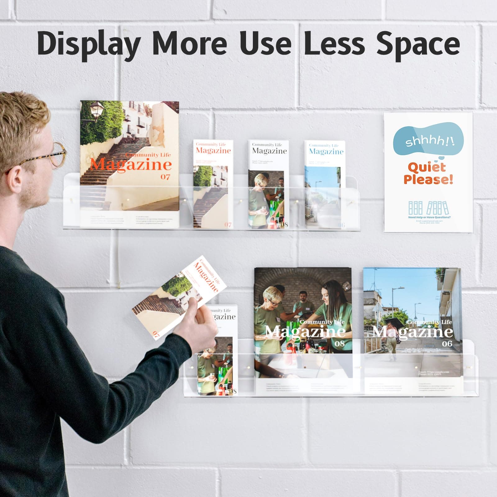 HIIMIEI Brochure Holder Wall Mount, 2-Pack Acrylic Modular Flyer, Pamphlet Displ - Thumbnail 8