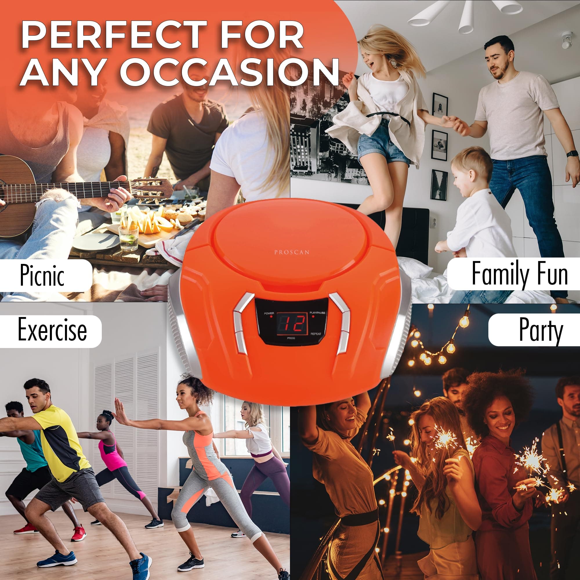 PROSCAN ELITE Portable CD Player Boombox with AM/FM Radio + Built in Speakers + - Thumbnail 4