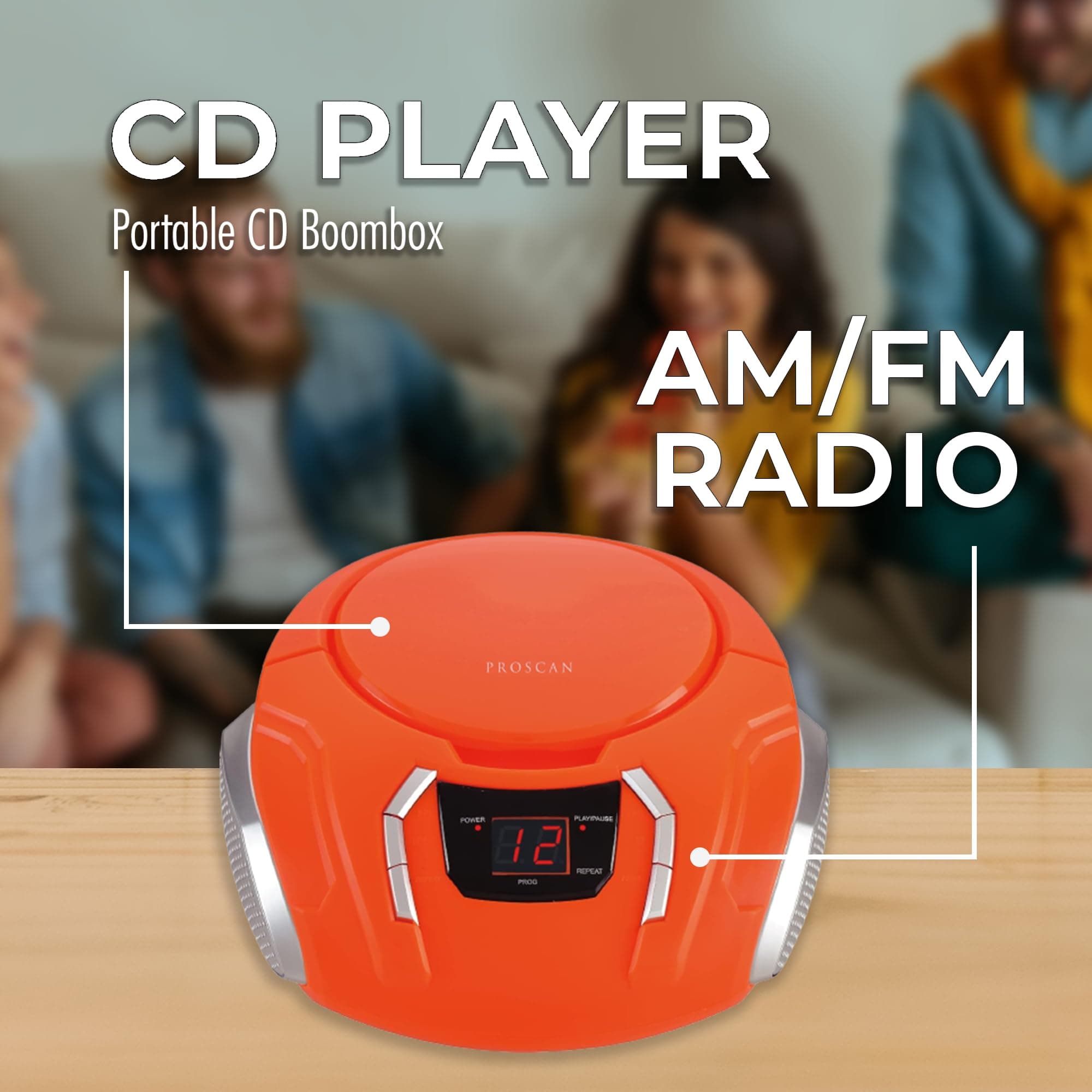 PROSCAN ELITE Portable CD Player Boombox with AM/FM Radio + Built in Speakers + - Thumbnail 2