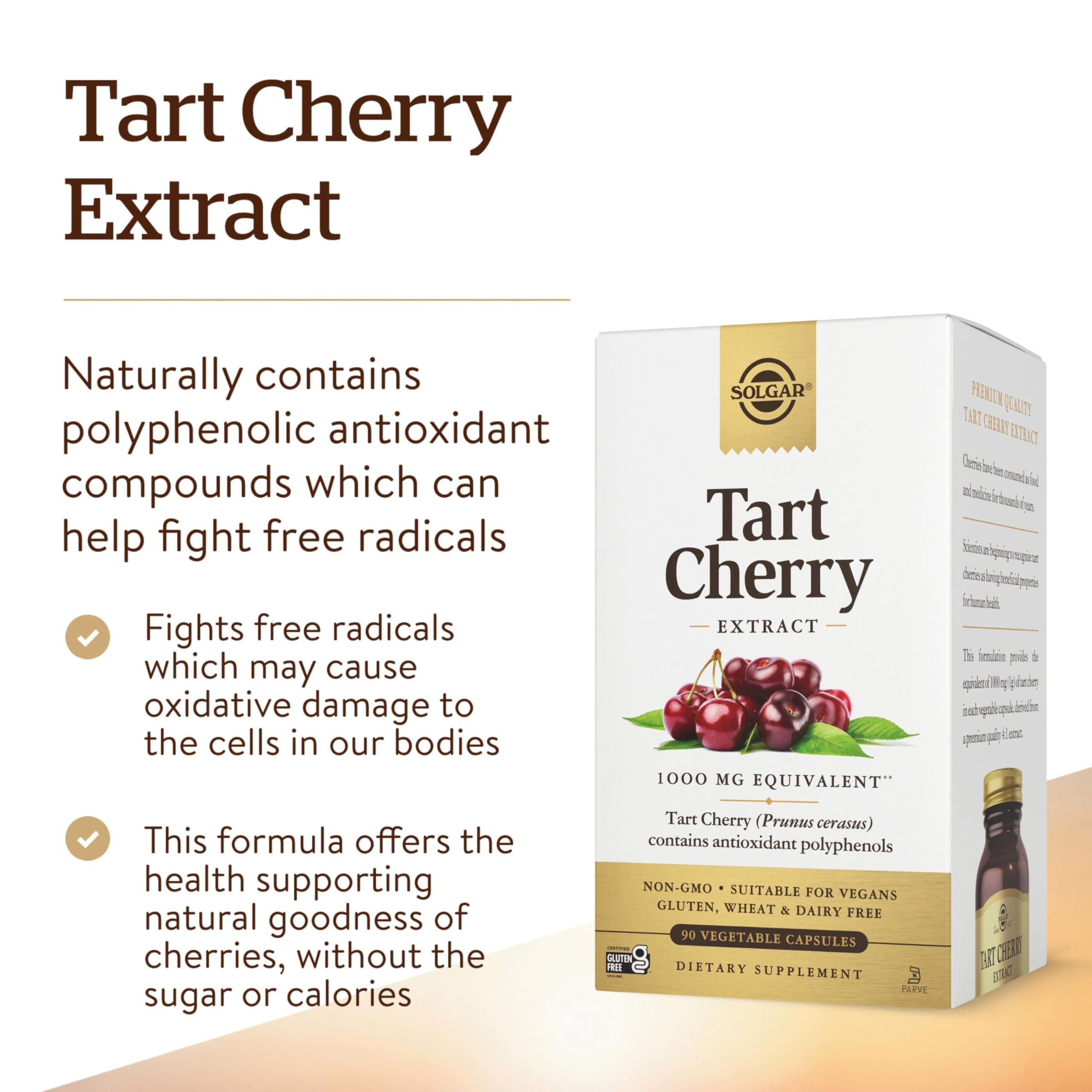 Solgar Tart Cherry 1000 mg, 90 Vegetable Capsules - Antioxidant with Quercetin, - Thumbnail 3
