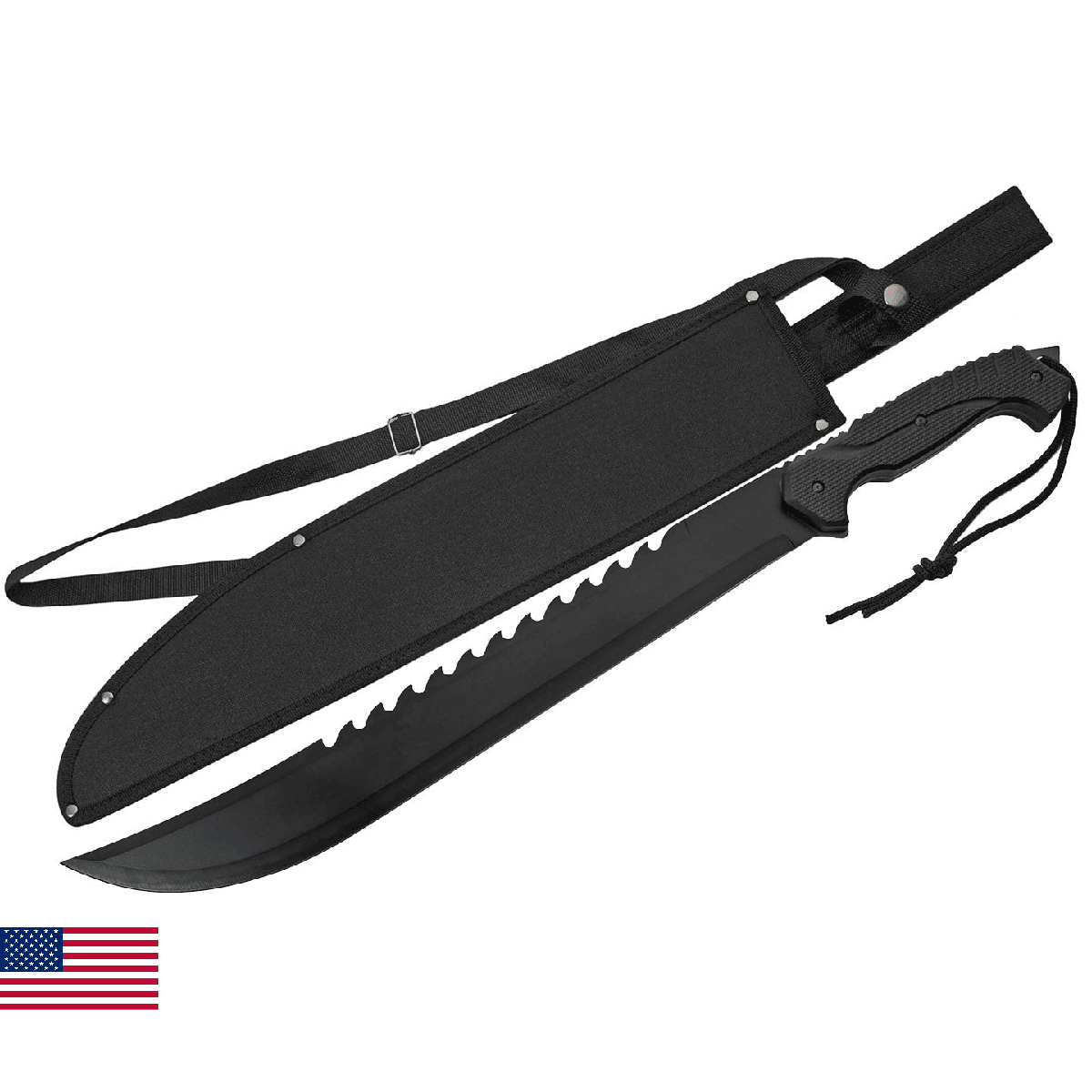 SZCO Supplies 25" Full-Tang Saw Back Machete with Nylon Sheath – Tactical Surviv - Image 1