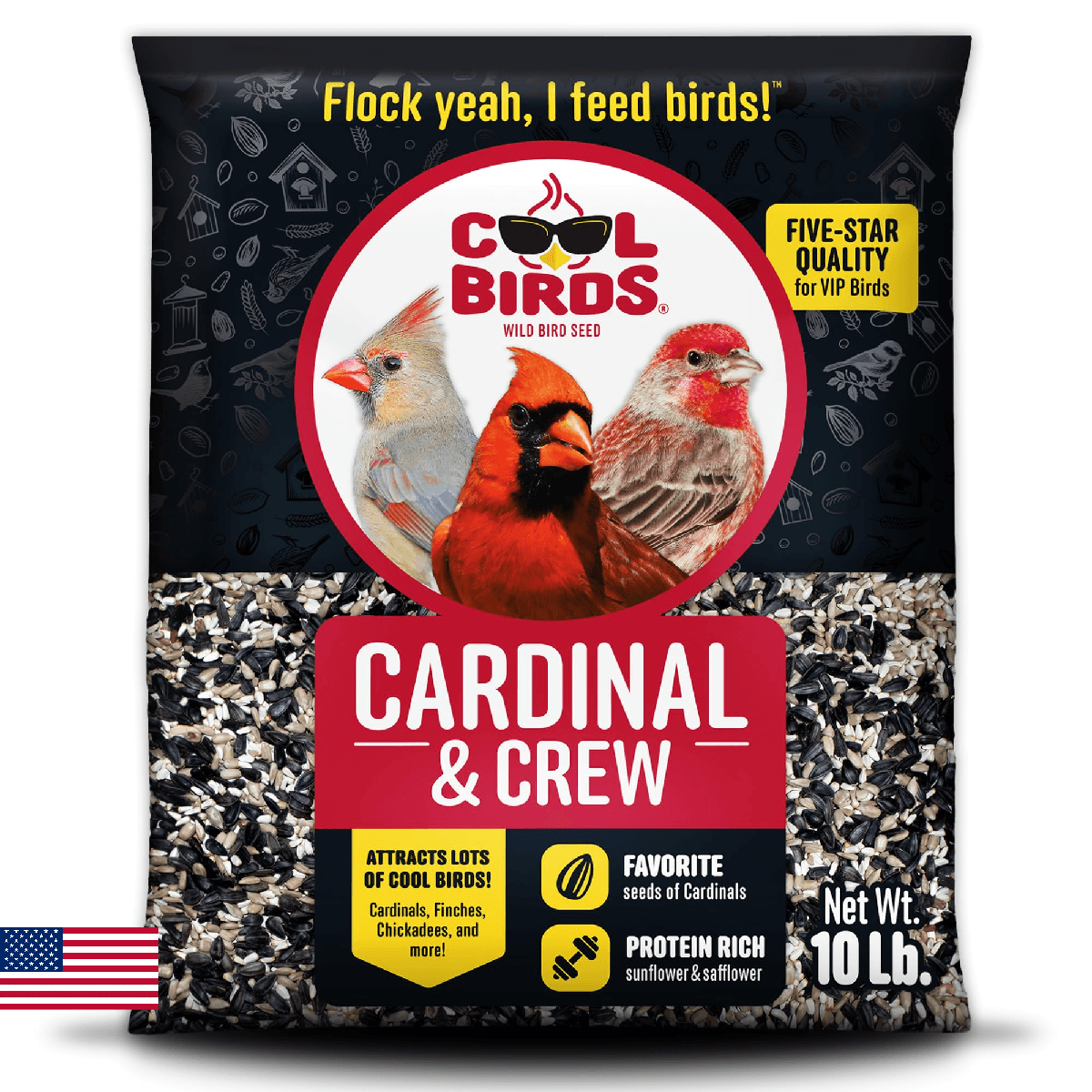 Cool Birds Cardinal & Crew Wild Bird Seed – 10 lb. Black Oil Sunflower, Sunflowe - Image 1