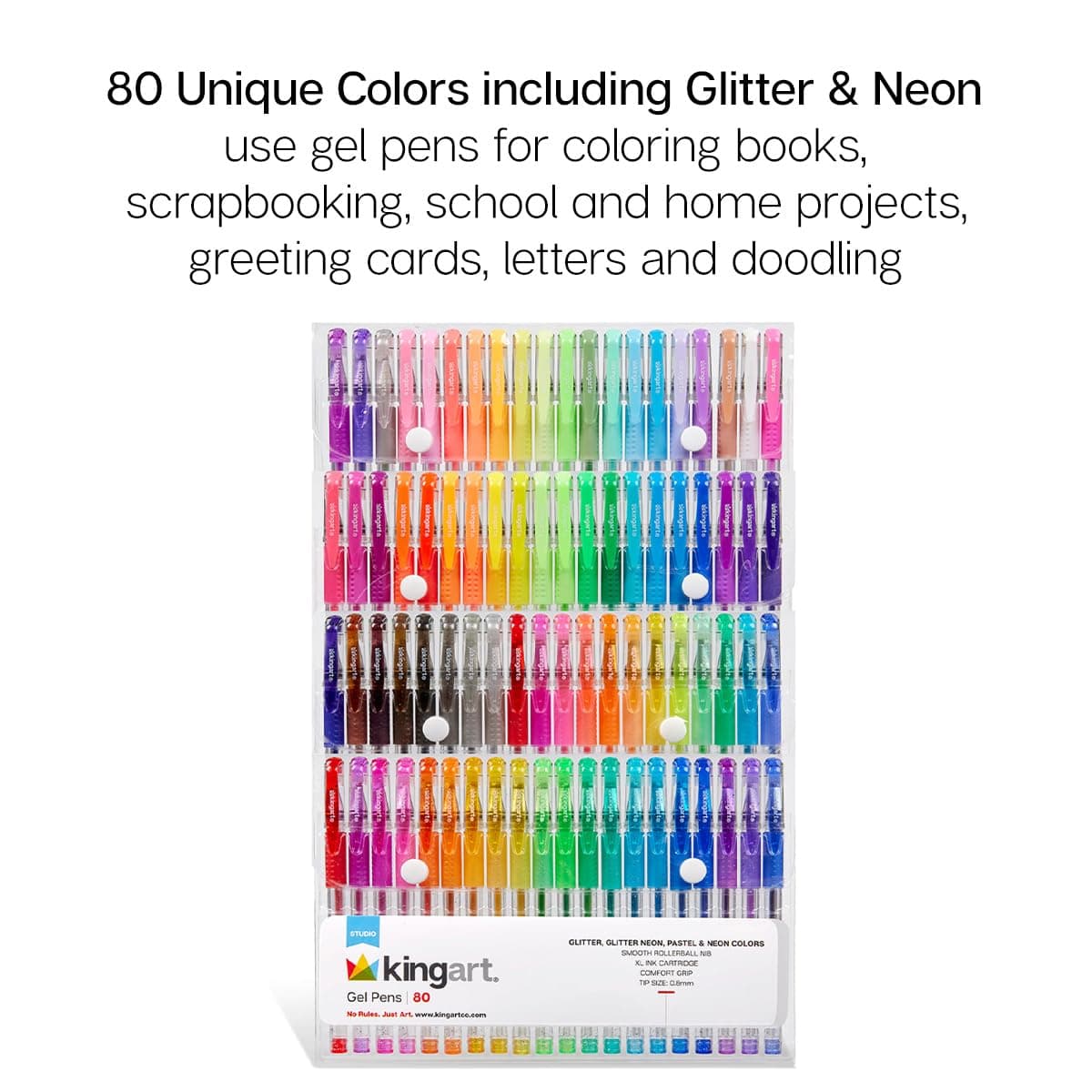 KINGART GLITTER Rollerball GEL PENS, 80 Sparkling Colors with Soft-Grip Comfort, - Thumbnail 5