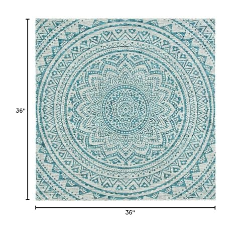 SAFAVIEH Washable Rug Outdoor Courtyard Collection - 3' Square, Light Grey & Tea - Thumbnail 2