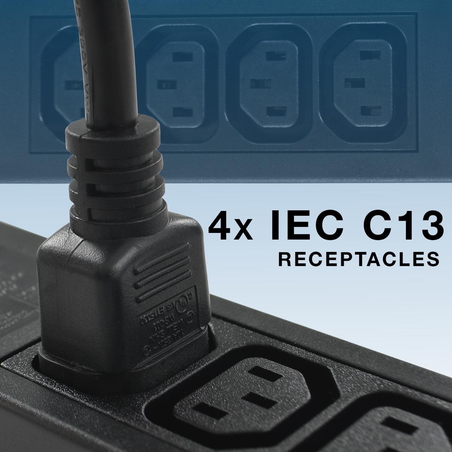 Conntek Server 10A 250V IEC Power Strip C14 Inlet to IEC 320 Sheet F Outlets 4 w - Thumbnail 5