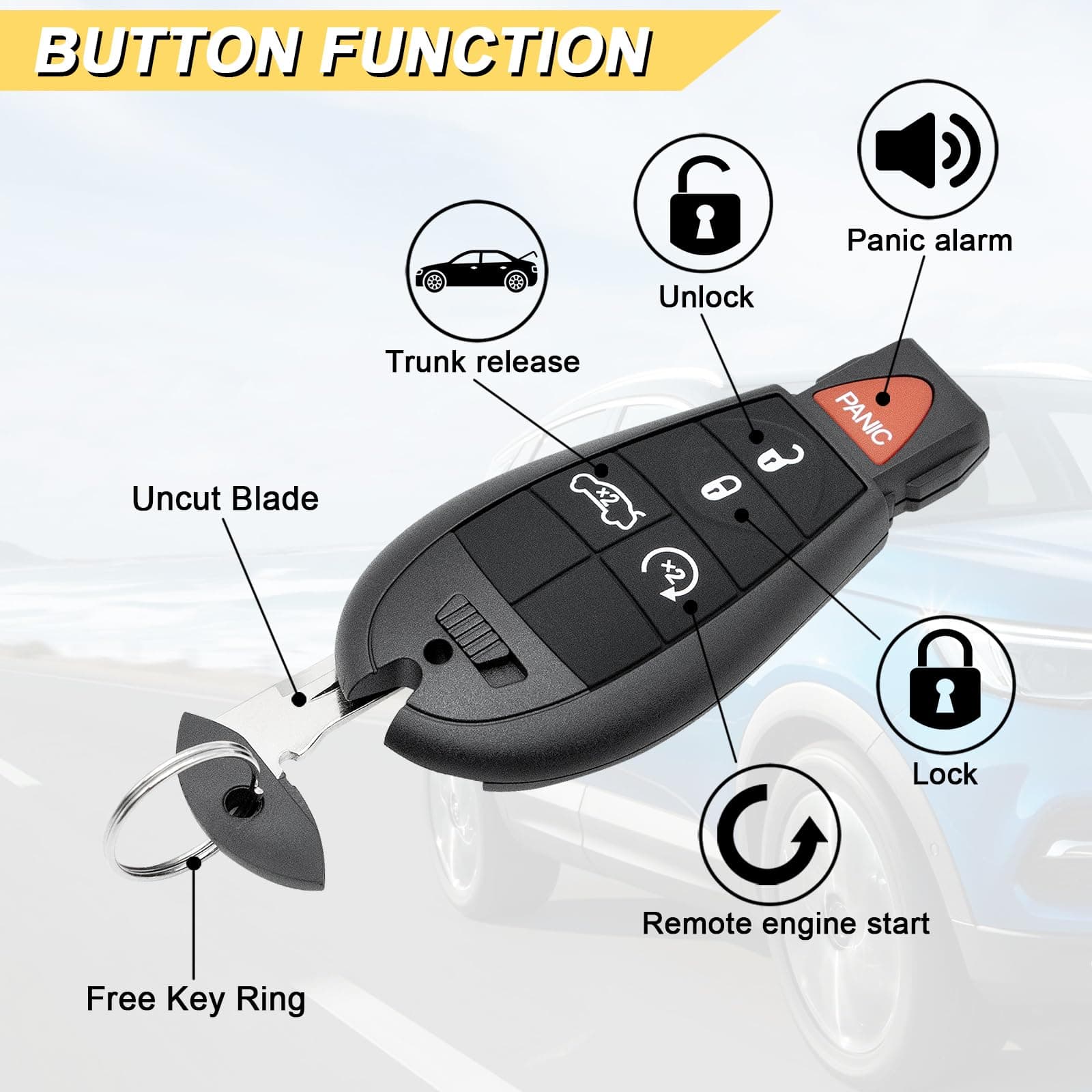 Vurkcy Key Fob Replacement for 2008-2014 Dodge Challenger/ 08-13 Charger & Grand - Thumbnail 3