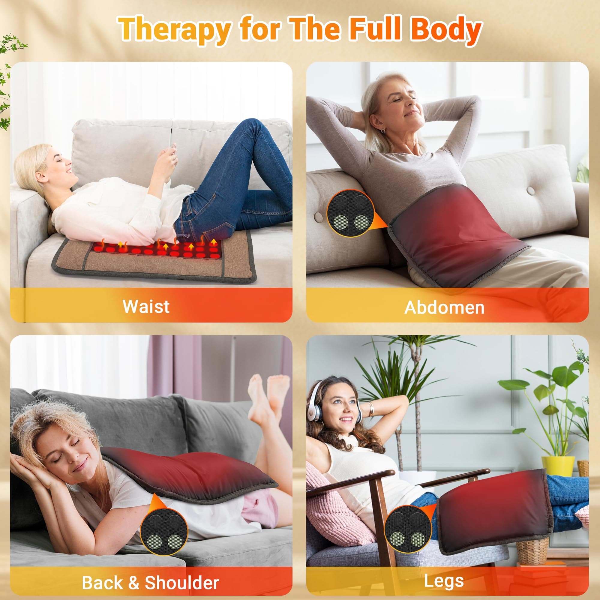 Far Infrared Heating Pads for Back Pain Relief, Natural Jade and Tourmaline Heat - Thumbnail 3