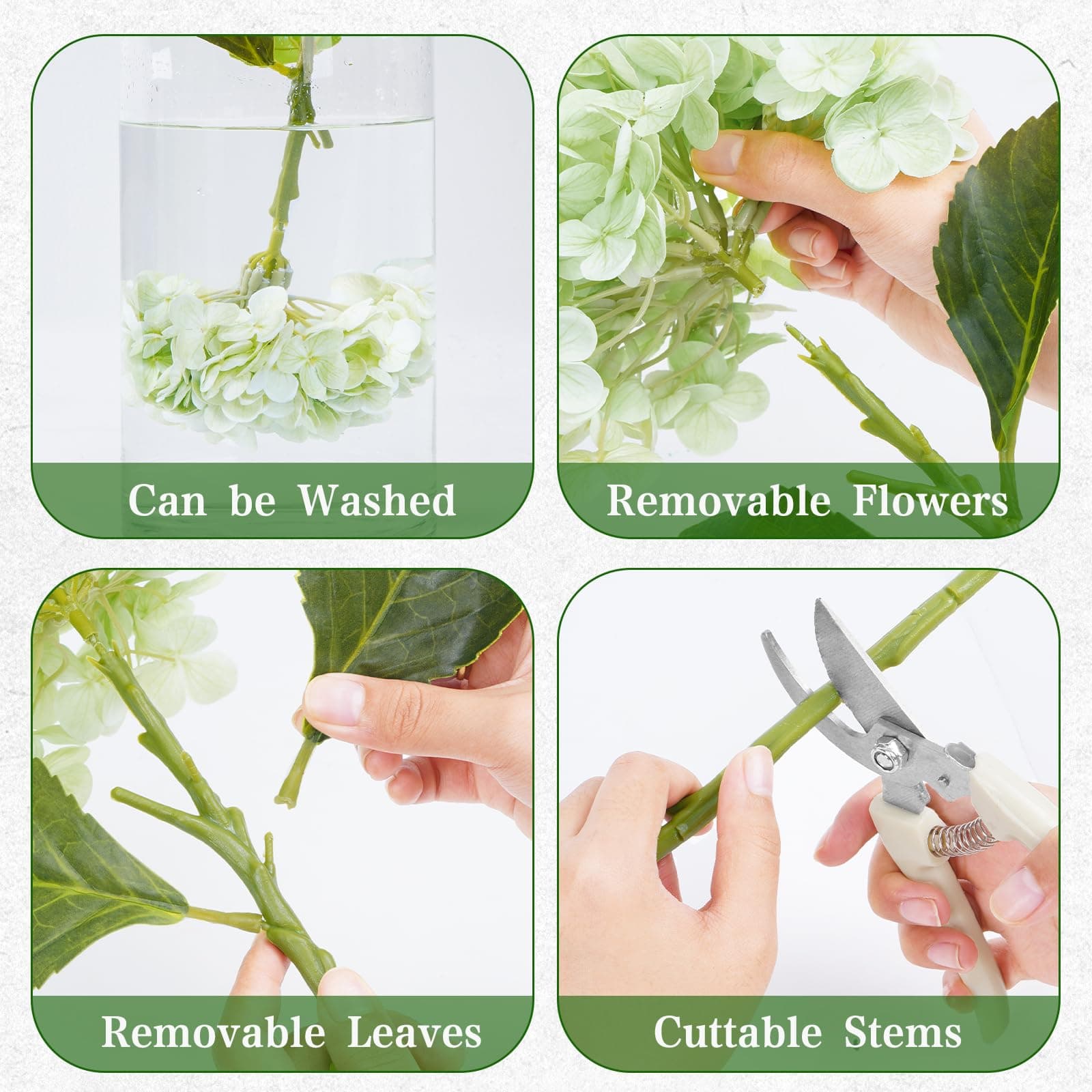 8 Pcs Light Green Hydrangea Artificial Flowers, Latex Real Touch Hydrangea Flowe - Thumbnail 5