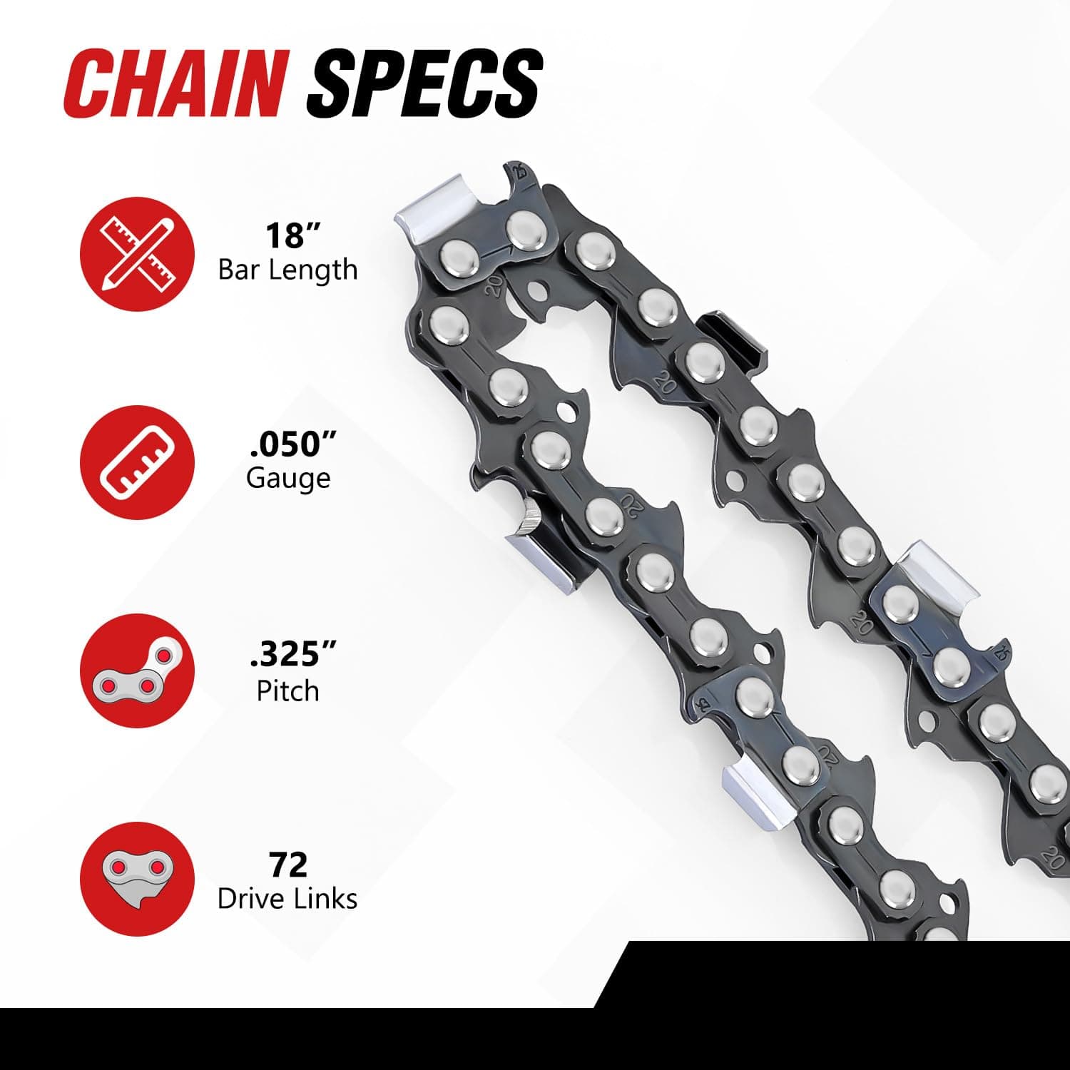 Yesker 1-Pack 18 Inch Chainsaw Chain, .325" Pitch, .050" Gauge, 72 Drive Links, - Thumbnail 2