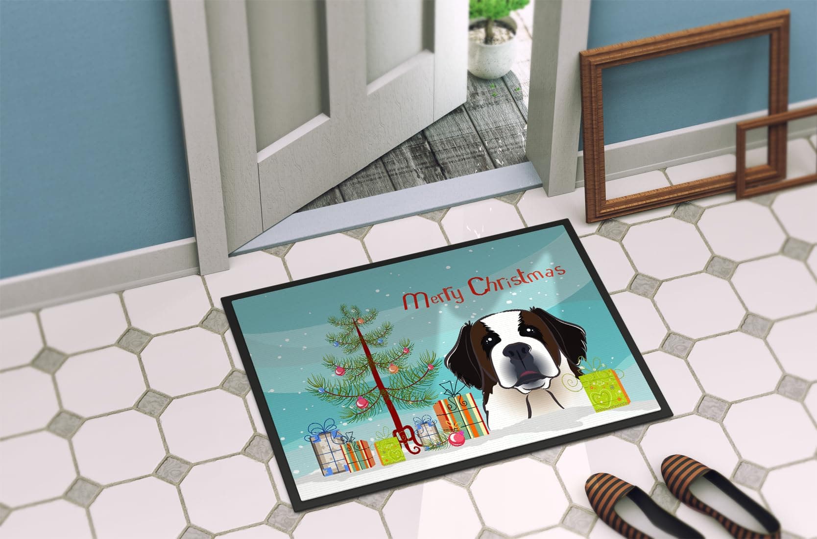 Caroline's Treasures BB1618MAT Christmas Tree and Saint Bernard Doormat 18x27 Fr - Thumbnail 4