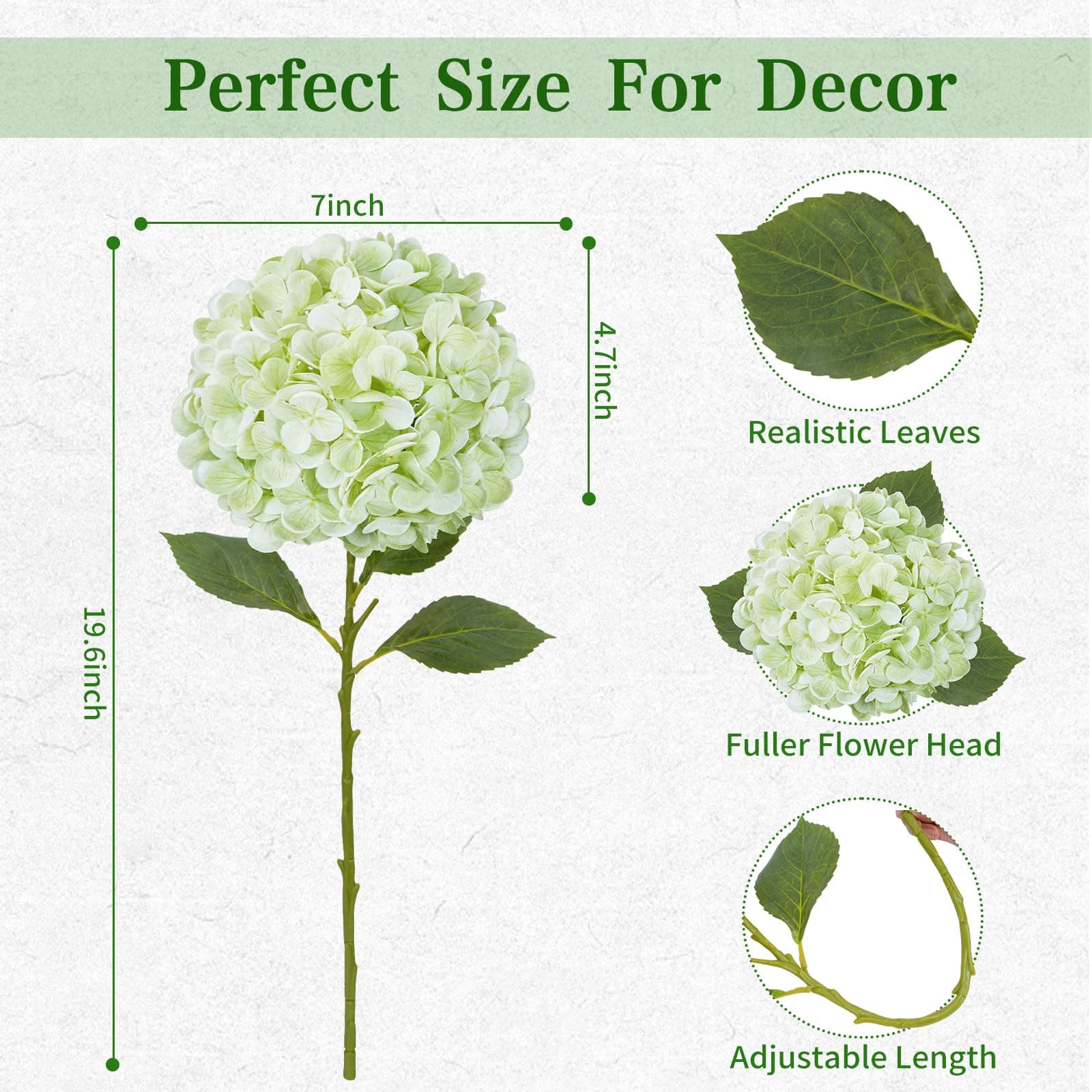 8 Pcs Light Green Hydrangea Artificial Flowers, Latex Real Touch Hydrangea Flowe - Thumbnail 7