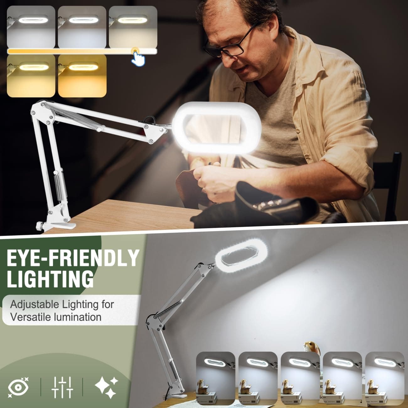 Veemagni 10X Rectangle Magnifying Glass with Light and Stand, 5 Color Modes Step - Thumbnail 3