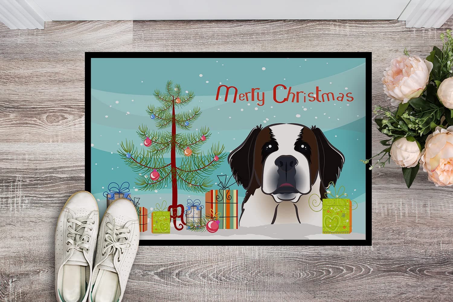 Caroline's Treasures BB1618MAT Christmas Tree and Saint Bernard Doormat 18x27 Fr - Thumbnail 2