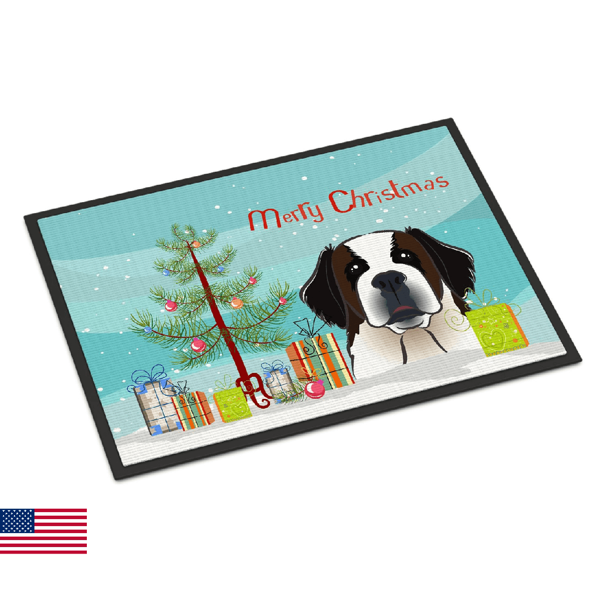 Caroline's Treasures BB1618MAT Christmas Tree and Saint Bernard Doormat 18x27 Fr - Image 1