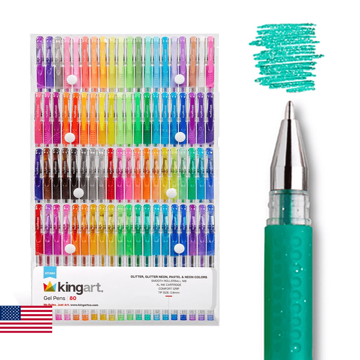 KINGART GLITTER Rollerball GEL PENS, 80 Sparkling Colors with Soft-Grip Comfort, - Image 1