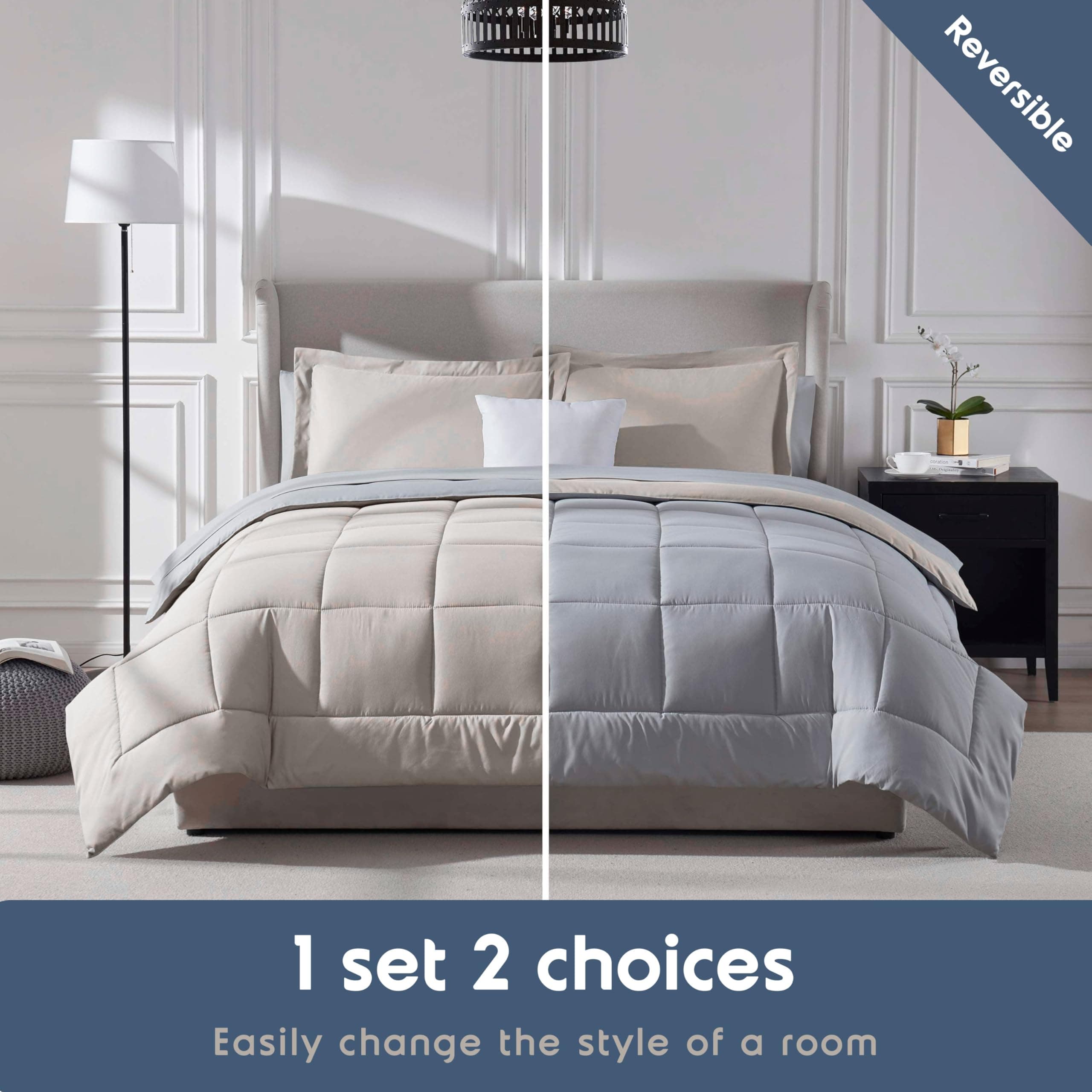 Nestl 7 Piece Full Comforter Set – Linen Reversible Bed in a Bag – Complete Full - Thumbnail 6