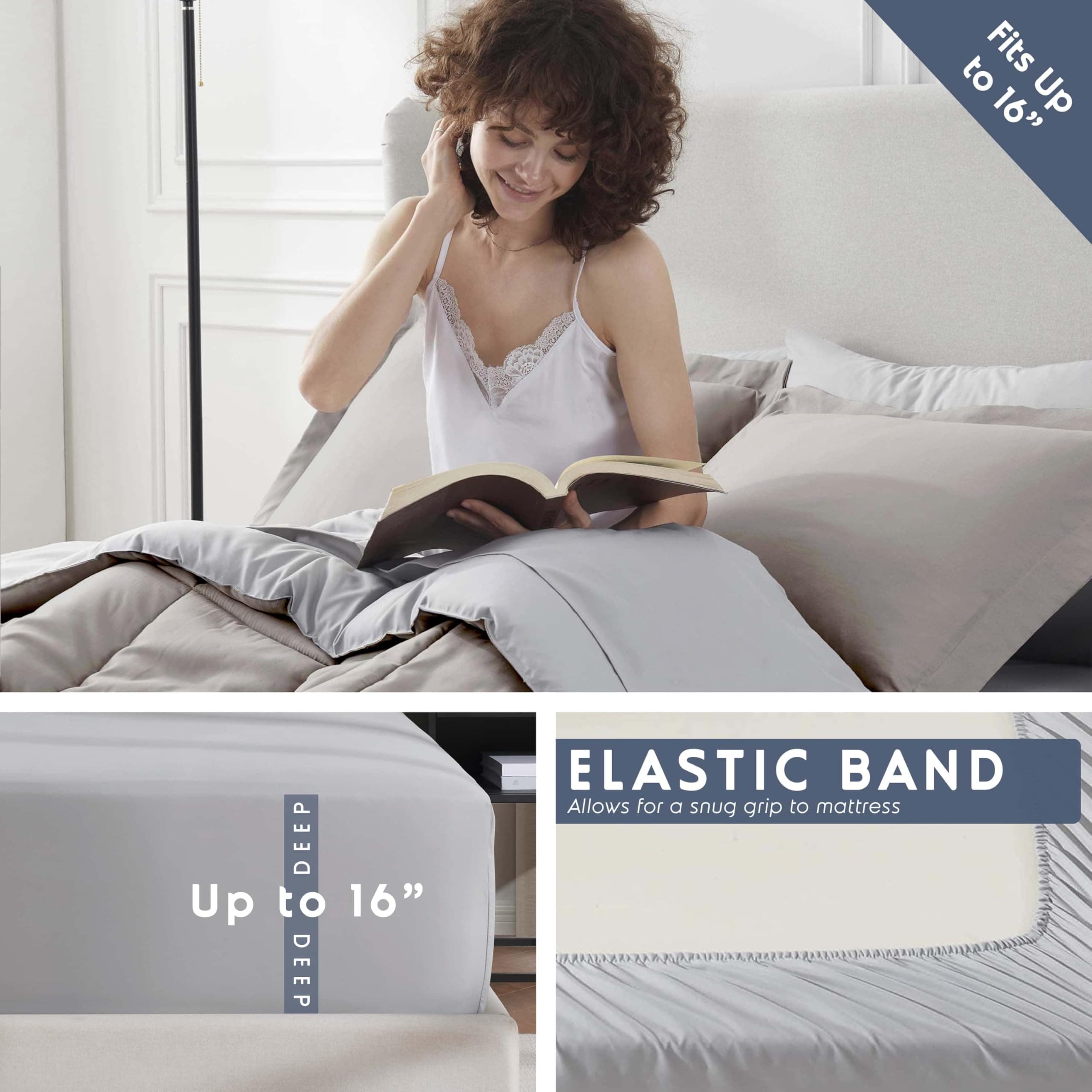 Nestl 7 Piece Full Comforter Set – Linen Reversible Bed in a Bag – Complete Full - Thumbnail 5