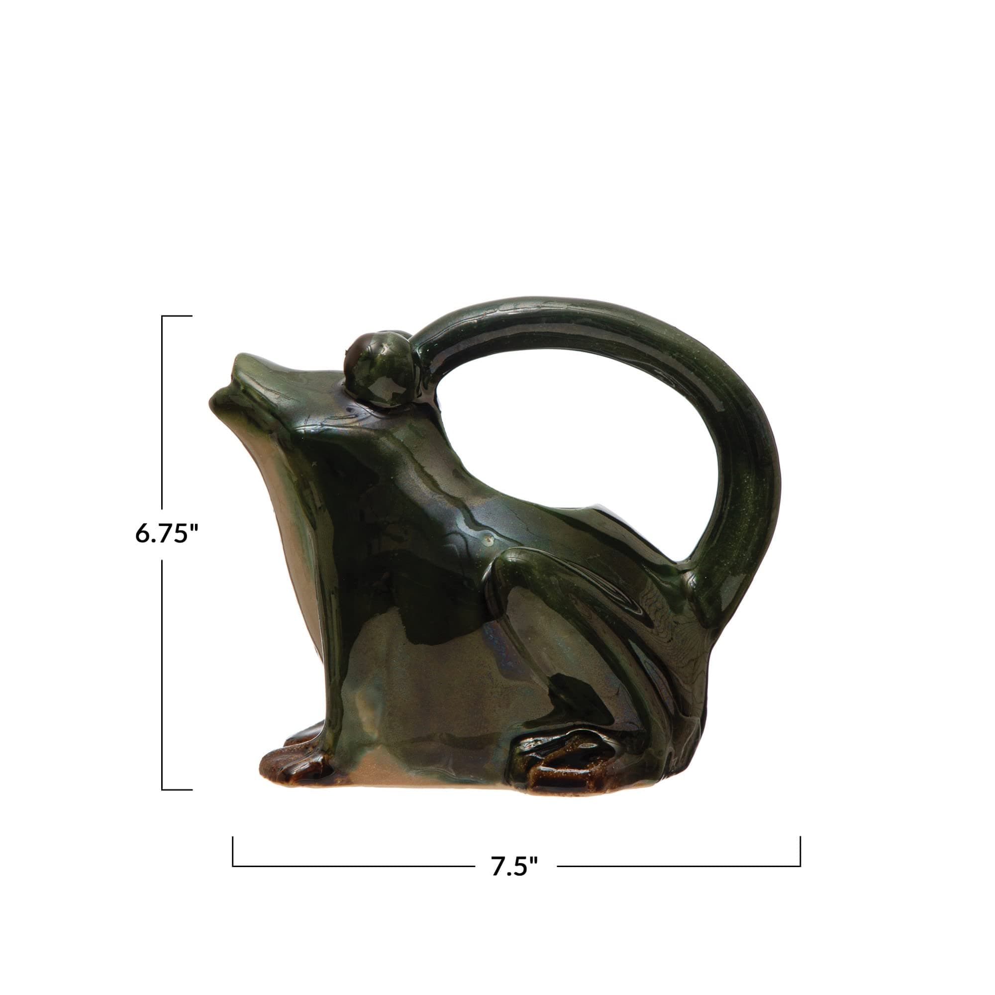 Creative Co-Op Stoneware Frog Watering Pitcher, Green - Thumbnail 3