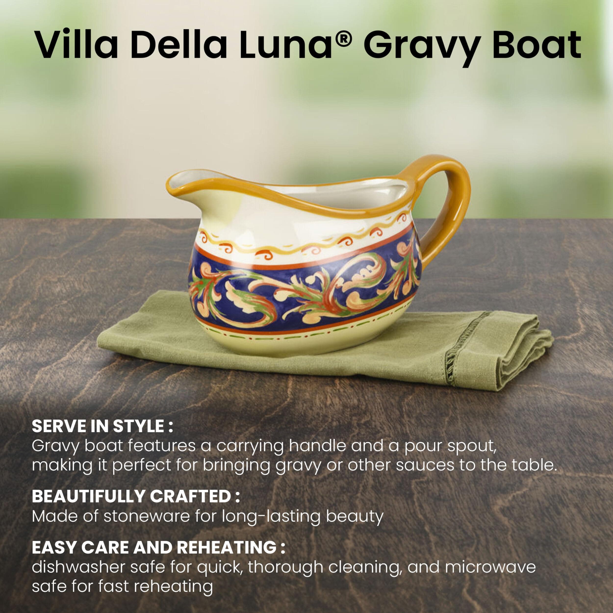 Pfaltzgraff Villa Della Luna Italian Scroll Stoneware Large Gravy Boat, 30 Ounce - Thumbnail 3