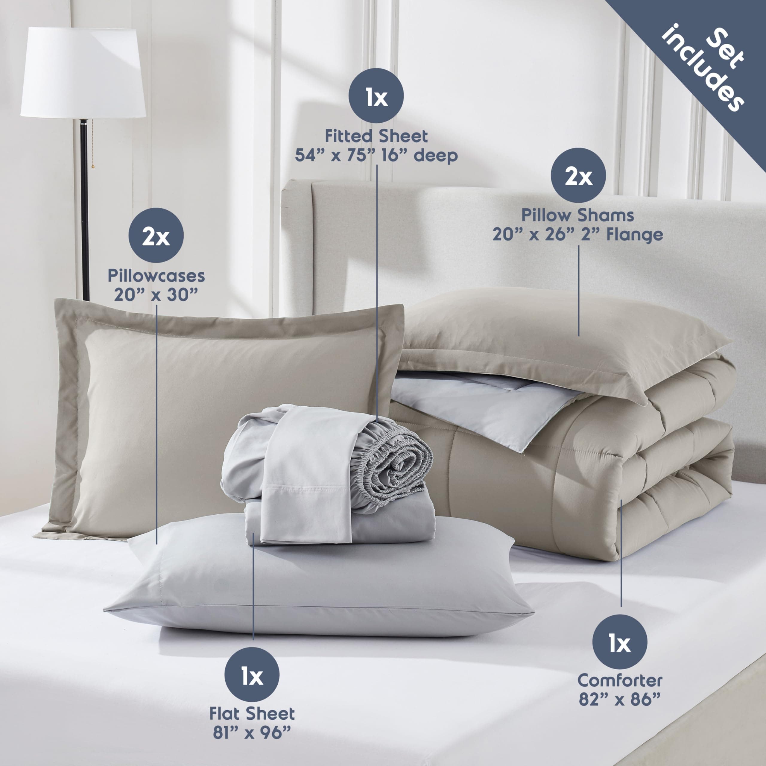 Nestl 7 Piece Full Comforter Set – Linen Reversible Bed in a Bag – Complete Full - Thumbnail 4