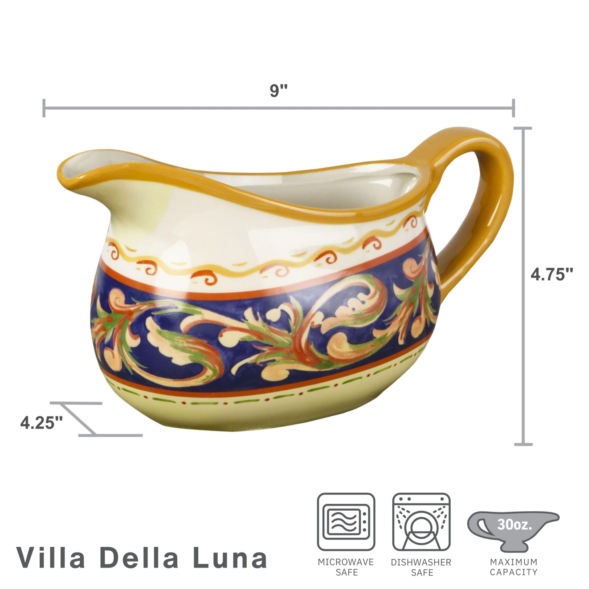 Pfaltzgraff Villa Della Luna Italian Scroll Stoneware Large Gravy Boat, 30 Ounce - Thumbnail 2