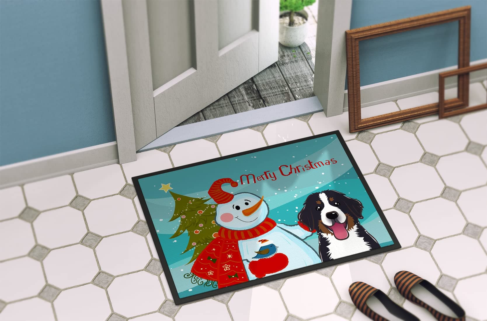 Caroline's Treasures BB1857JMAT Snowman with Bernese Mountain Dog Doormat 24x36 - Thumbnail 4