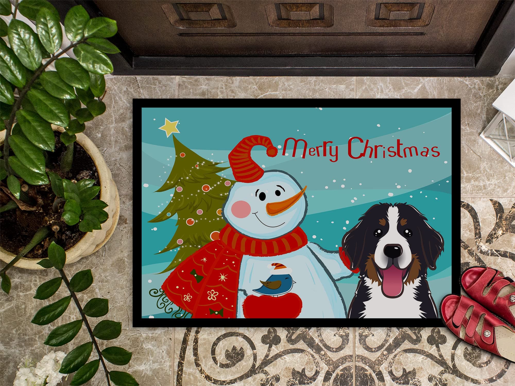 Caroline's Treasures BB1857JMAT Snowman with Bernese Mountain Dog Doormat 24x36 - Thumbnail 3