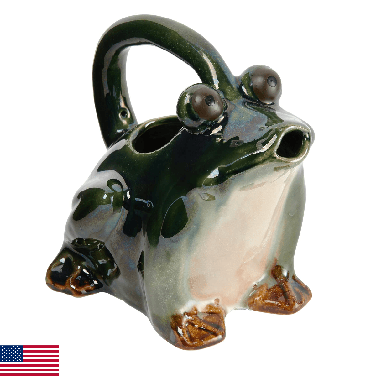 Creative Co-Op Stoneware Frog Watering Pitcher, Green - Image 1