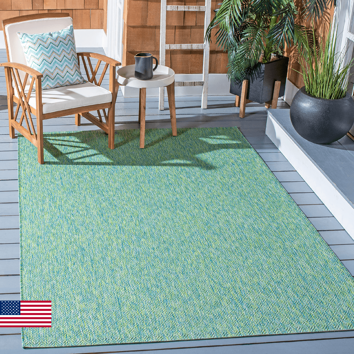 SAFAVIEH Washable Rug Outdoor Courtyard Collection - 4' Square, Green & Blue, No - Image 1