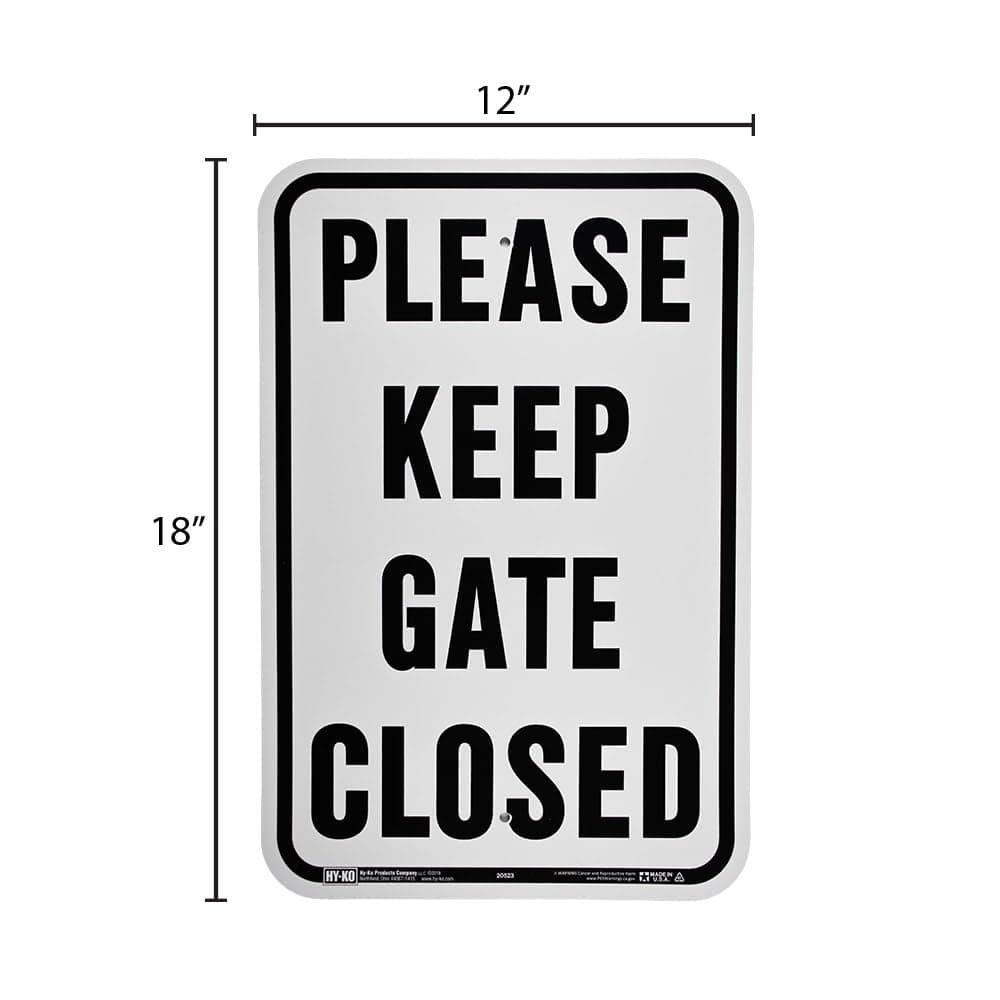 Hy-Ko 20523 "Please Keep GATE Closed" Aluminum Sign 12x18 Black/White - Thumbnail 2