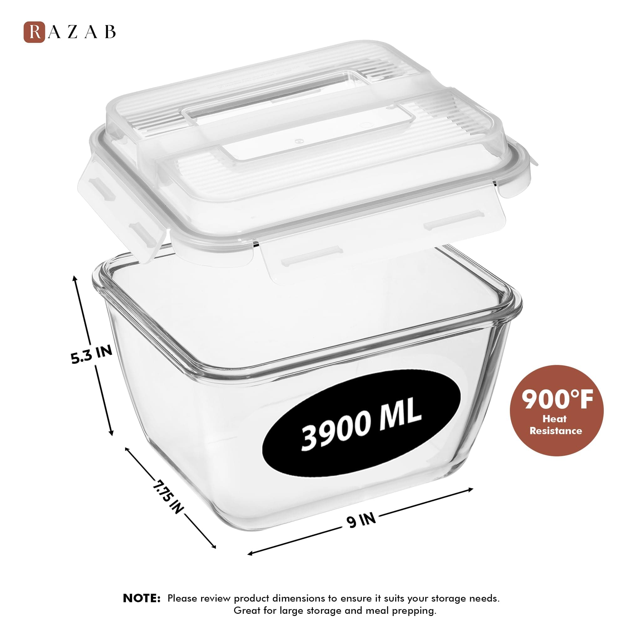 Razab 17 Cup 132 Oz Glass Food Storage Container Leakproof Lid - Thumbnail 3
