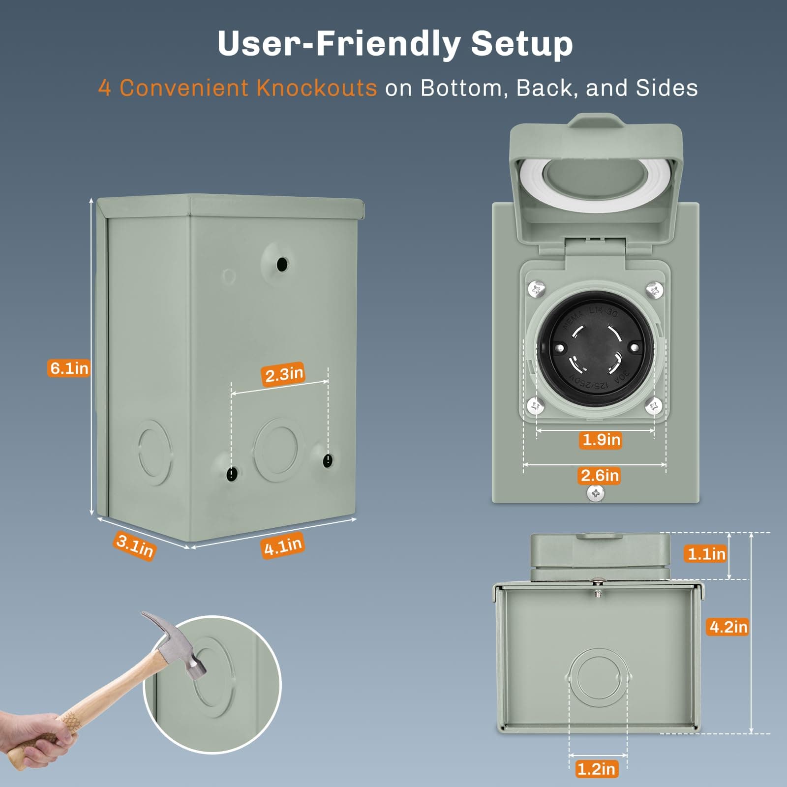 WELLUCK 30 Amp Emergency Power Combo Kit with L14-30P Inlet Box and 15 FT Power - Thumbnail 4